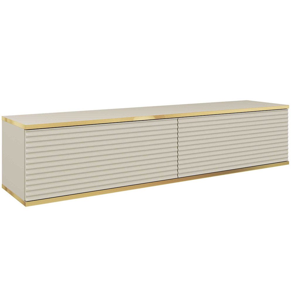 Lomadox Lowboard OLOVO-160, Beige, Rillenfront, goldfarbene Akzente, 135 cm Breit, grifflos