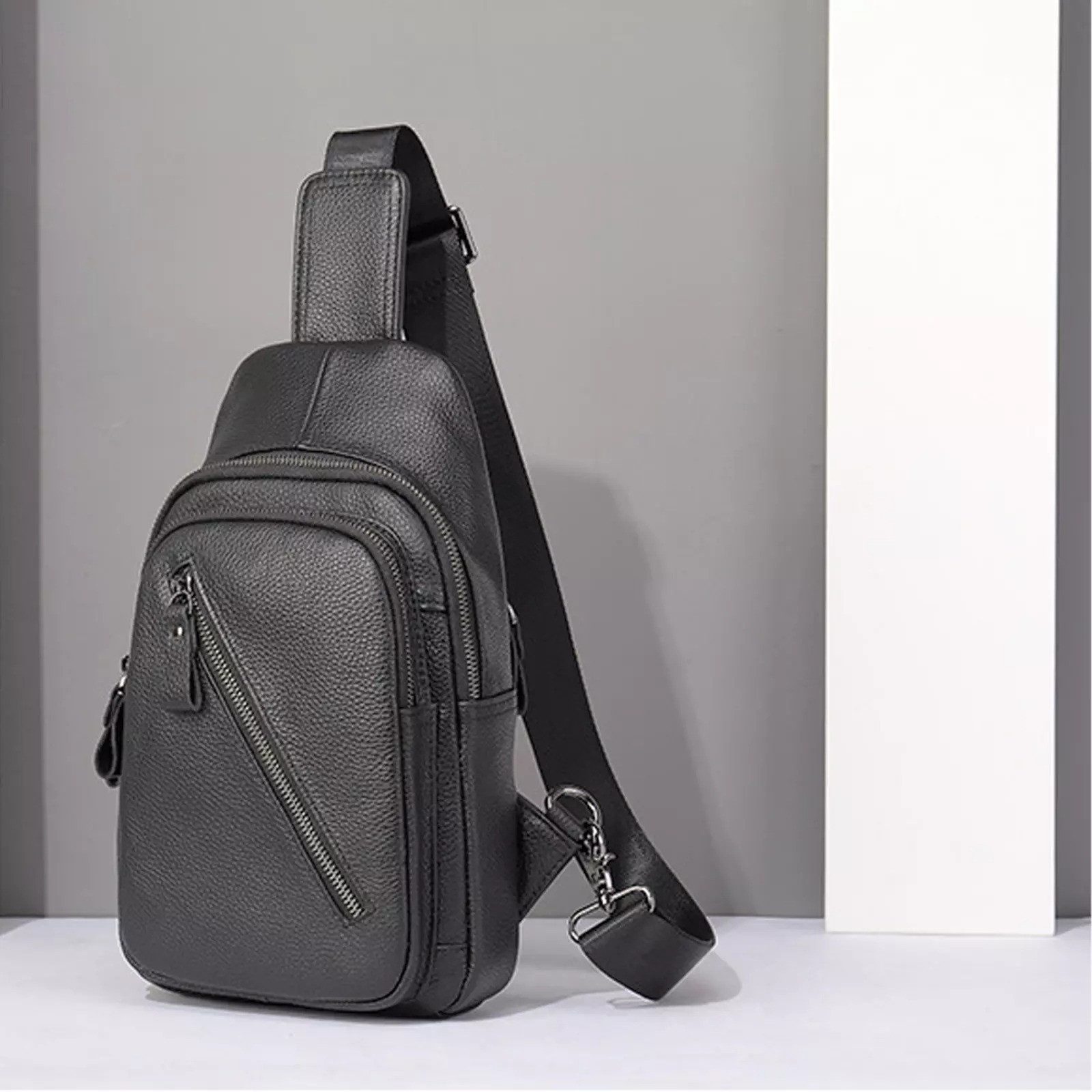 Messenger Bag Herren Leder Sling Tasche Echtleder Umhängetasche Verstellbarer Riemen