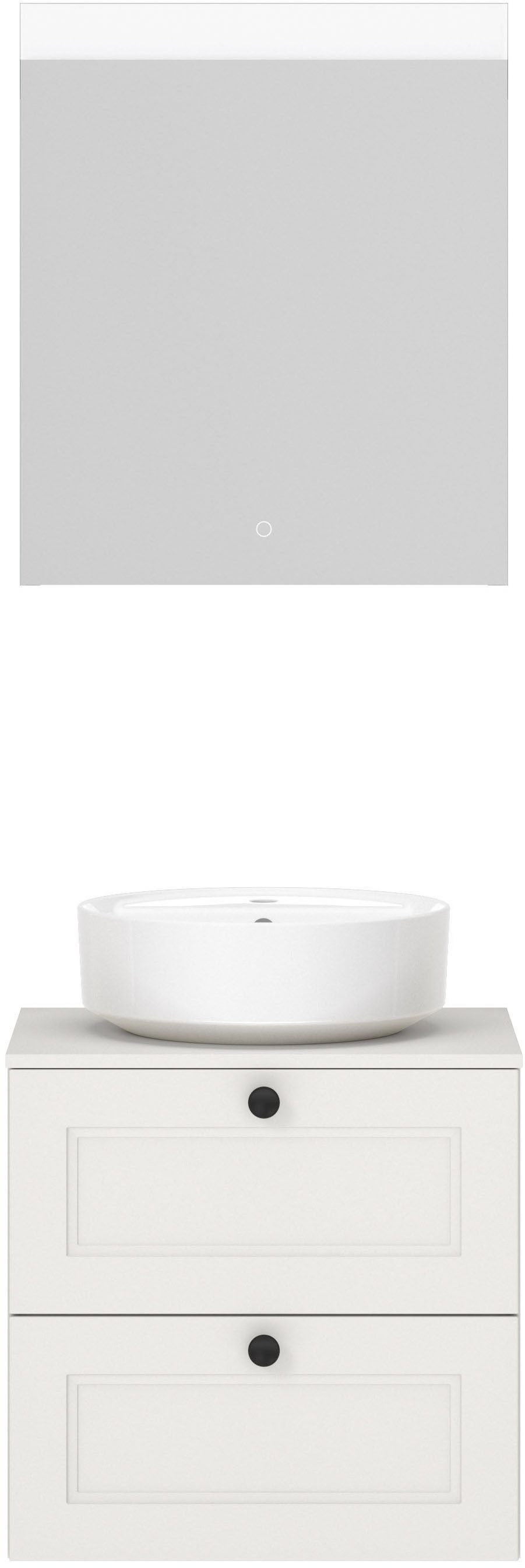 nobilia® Badmöbel-Set Cascada, (Set, 2-St., inkl. Aufsatzwaschbecken und beleuchtetem Spiegel mit Touch-Sensor), vormontiert, mit Soft-Close, in vier Breiten