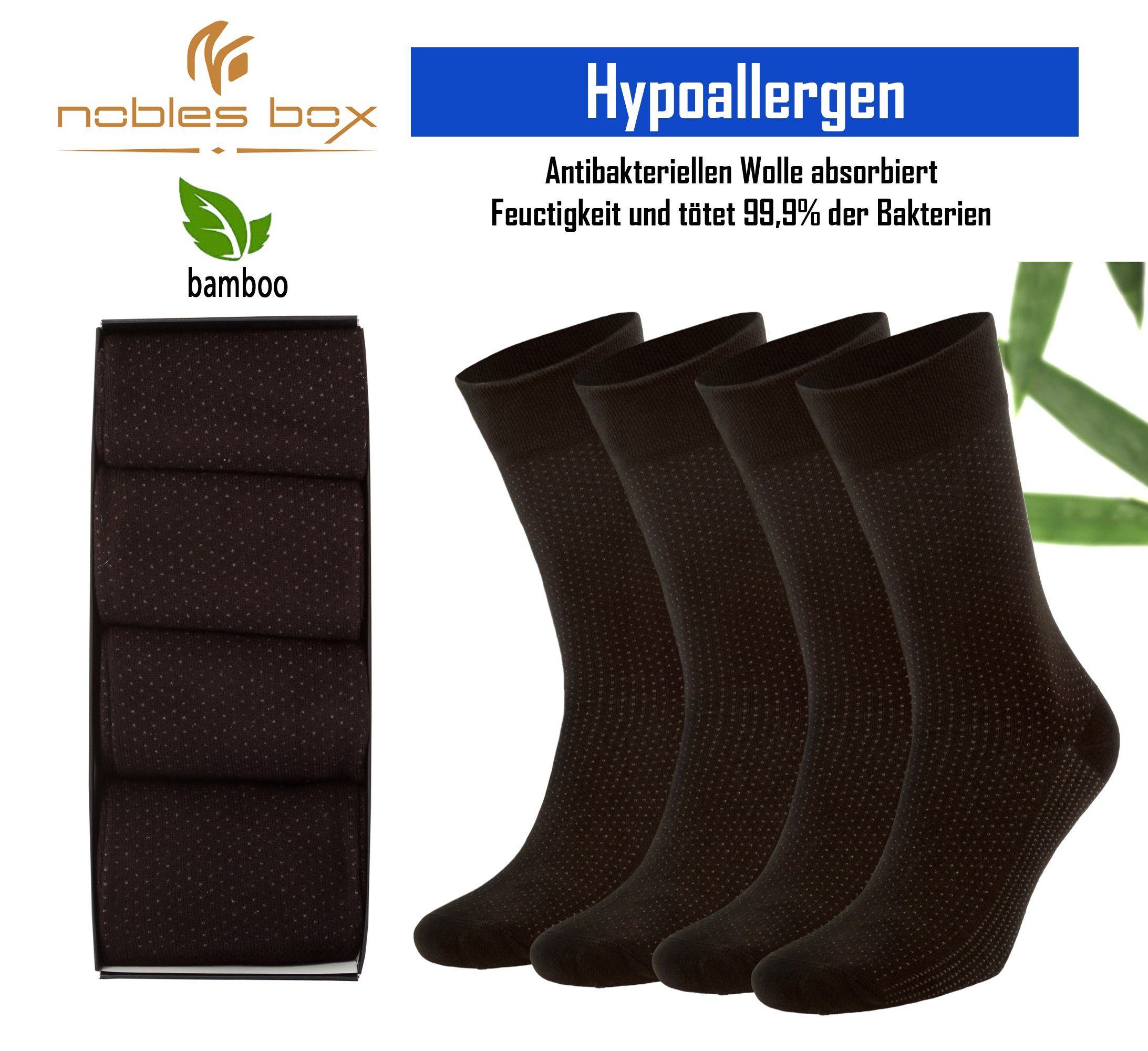 NoblesBox Socken 4-Paar) (Box, Braun Bambussocken und Arbeitssocken, Herrensocken Damen