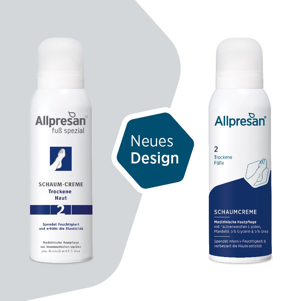Allpresan Fußschaum Allpresan Fuß spezial Schaum-Creme Nr. 2 Trockene Füße 125ml Feuchtigkeits-Komplex aus 5% Urea & Mandelöl, 1-tlg., Medizinische Fußpflege mit biomimetischen (hautverwandten) Lipiden