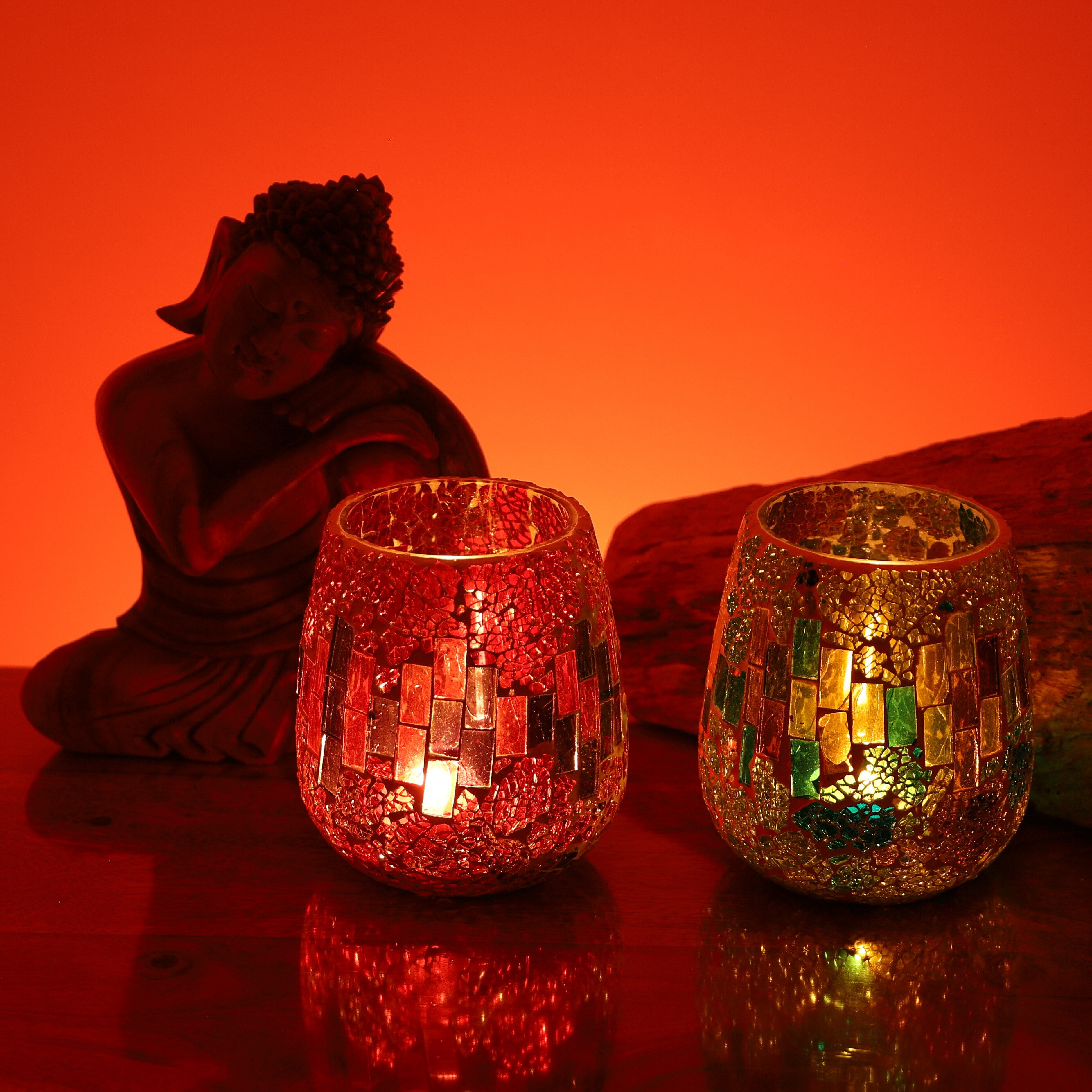 Guru-Shop Windlicht 2 handgearbeitete Glas Mosaik günstig online kaufen