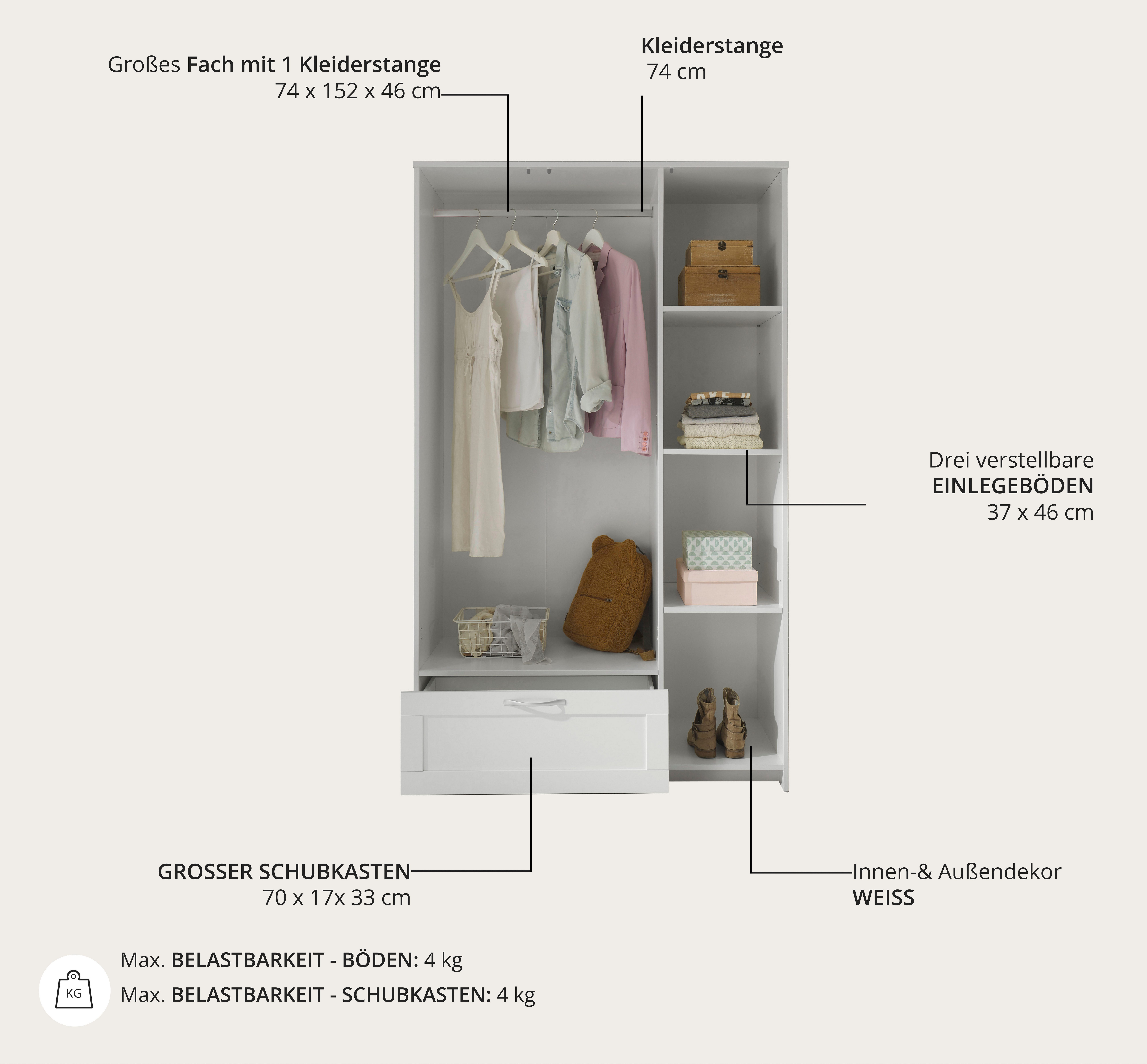 Schlafkontor Drehtürenschrank Lepini, Kleiderschrank mit Spiegel und Schubkasten als 3- oder 4-türer erhältlich