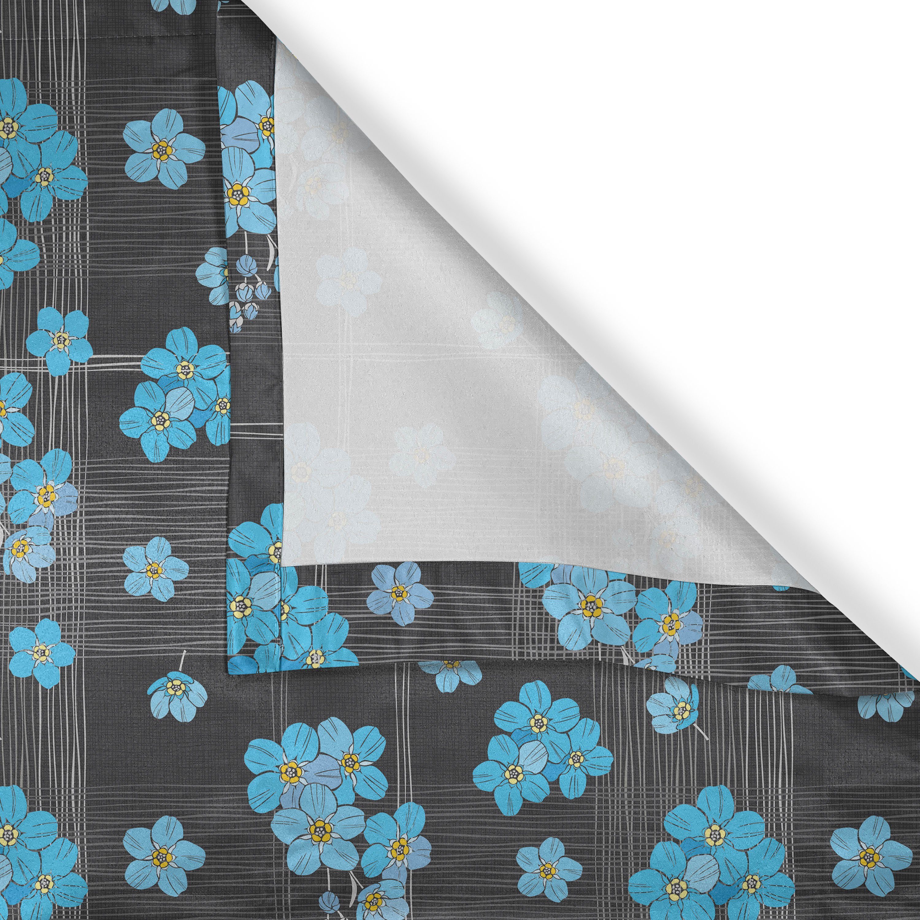 Dekorative Gardine Blume Blüten Wohnzimmer, 2-Panel-Fenstervorhänge Blaue Abakuhaus, Gitter auf Schlafzimmer für