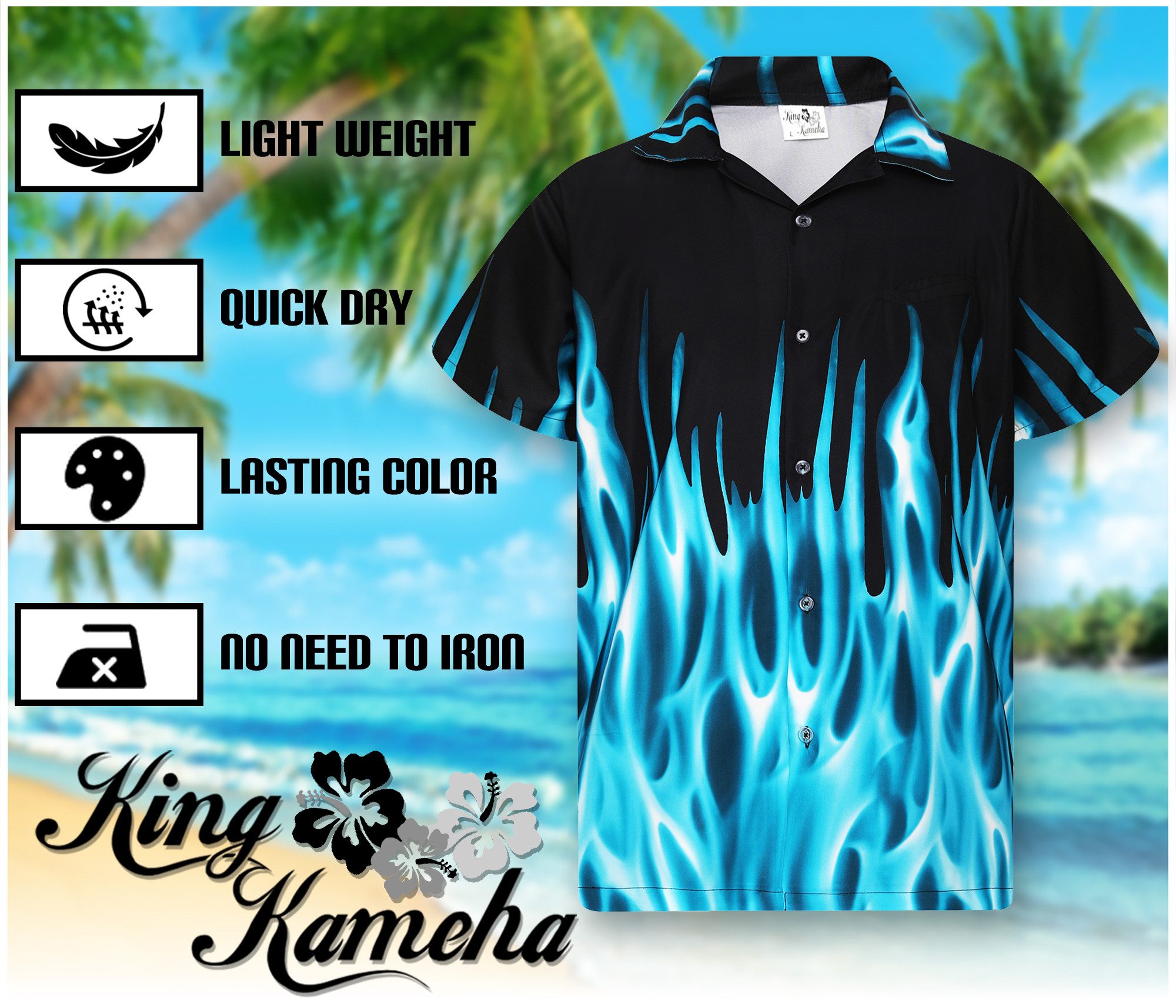 King Kameha Hawaiihemd "Flames" Funky Hawaii-Hemd Herren Kurzarm Front-Tasche Stylish – Bild 5 von 5