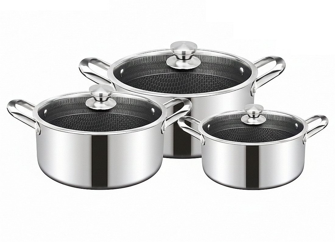 Cheffinger Topf-Set Kochtopf Kasserolle Topf Set 6-tlg Edelstahl Induktion Cheffinger, Material: Edelstahl, Glas