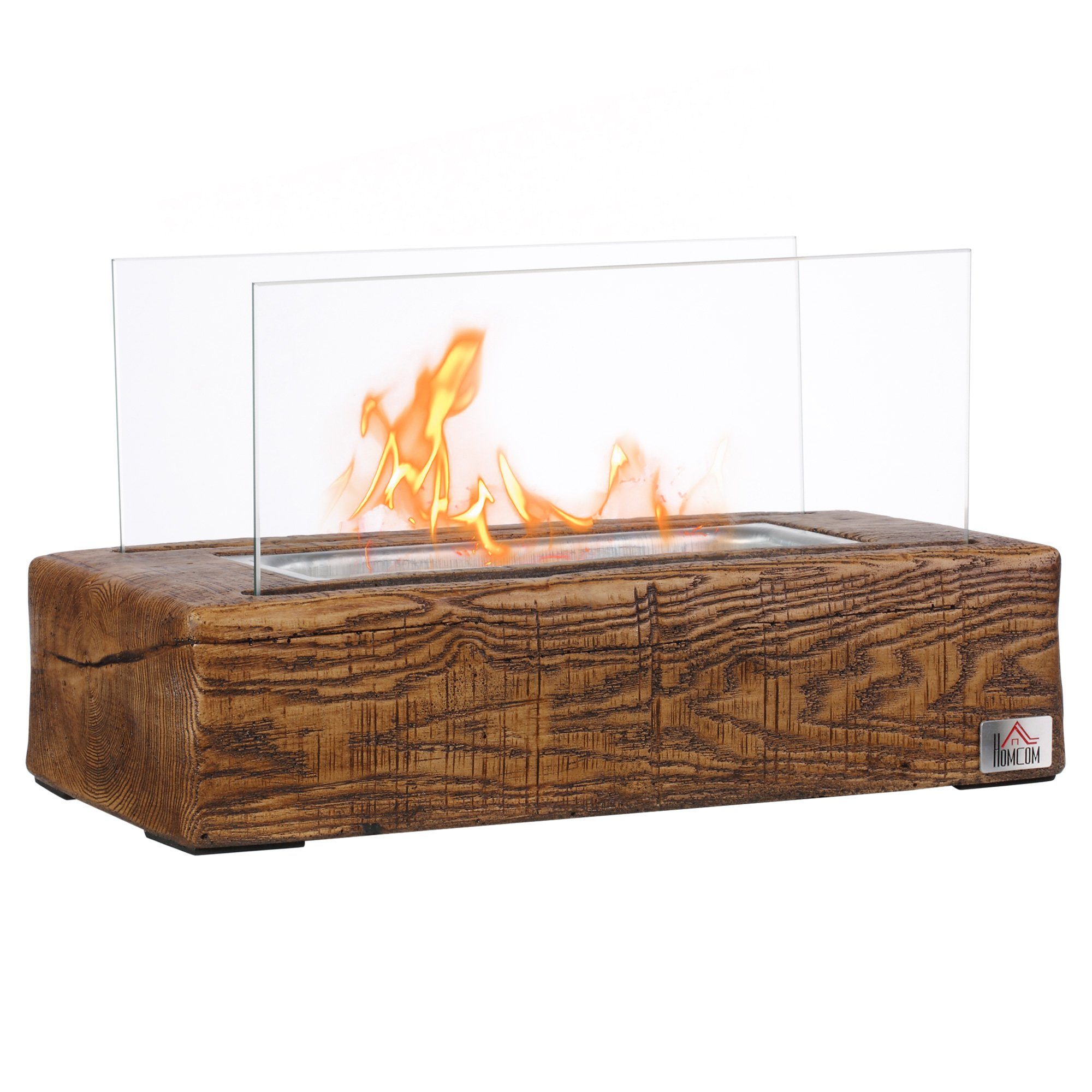 HOMCOM Echtfeuer-Dekokamin Ethanol-Tischkamin 0,15 L Brenndauer 20-25 min gehärtetes Glas Natur (Set, 1-St., 1 x Ethanol-Kamin; 1 x Edelstahl Feuerdeckel; 1 x Handbuch), mit Bioethanol Brenner, 33L x 16B x 18H cm