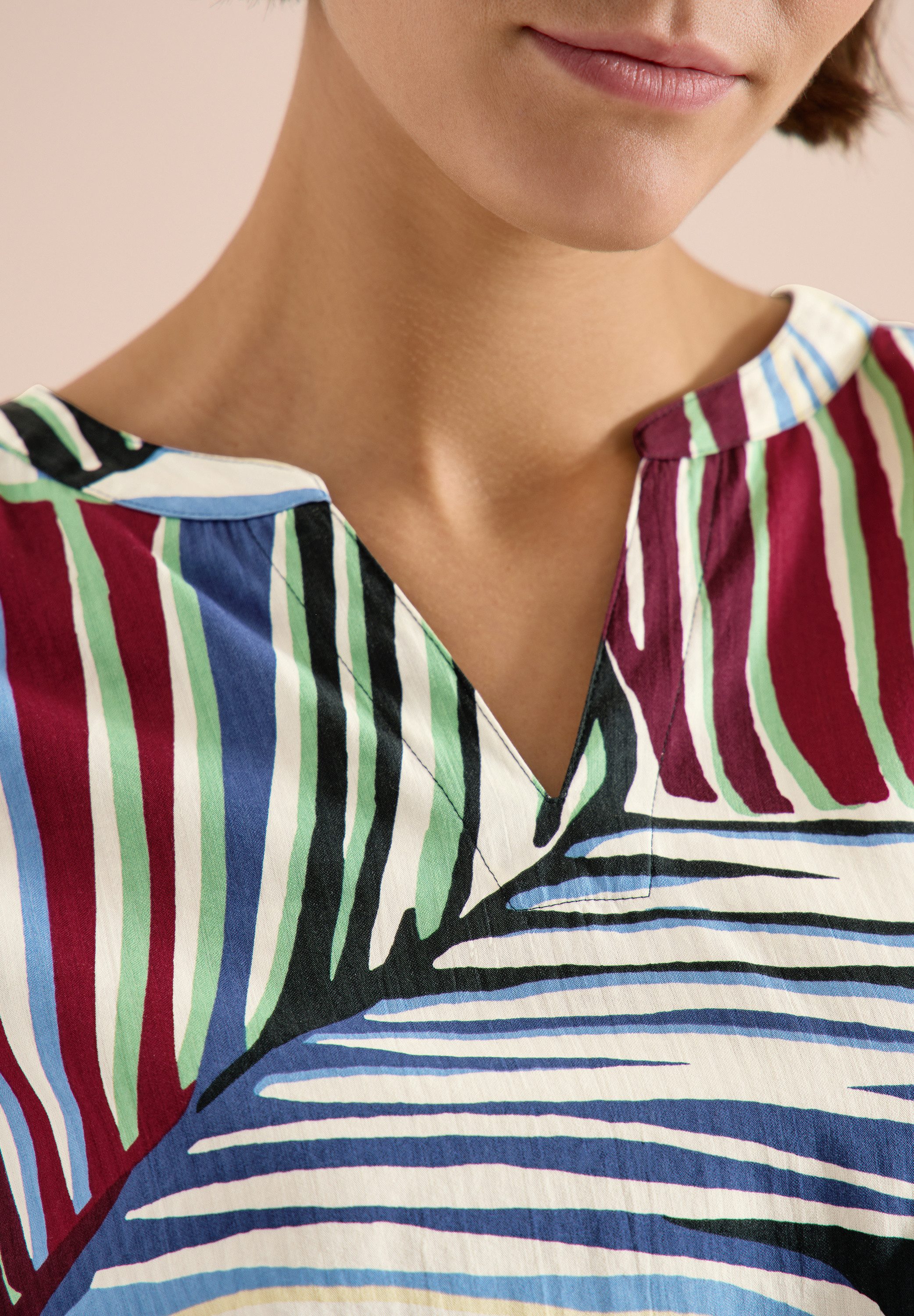 CECIL Druckbluse 3/4-Arm Seersucker-Bluse mit grafischem Multicolor Muster