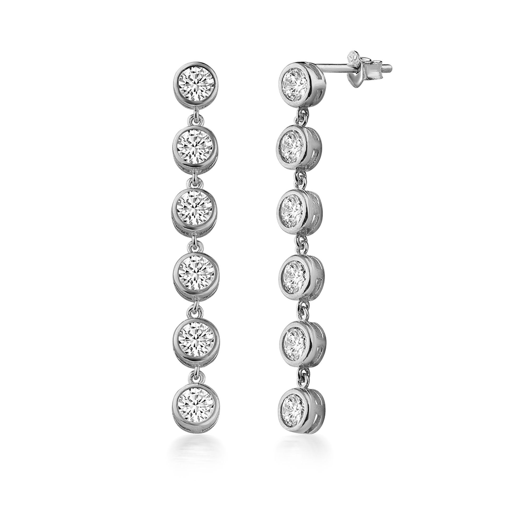 dKeniz Paar Ohrhänger 925/- Sterling Silber rhodiniert Glänzend 5cm  Zirkonia Weiß, Perfekte Ergänzung zum Outfit