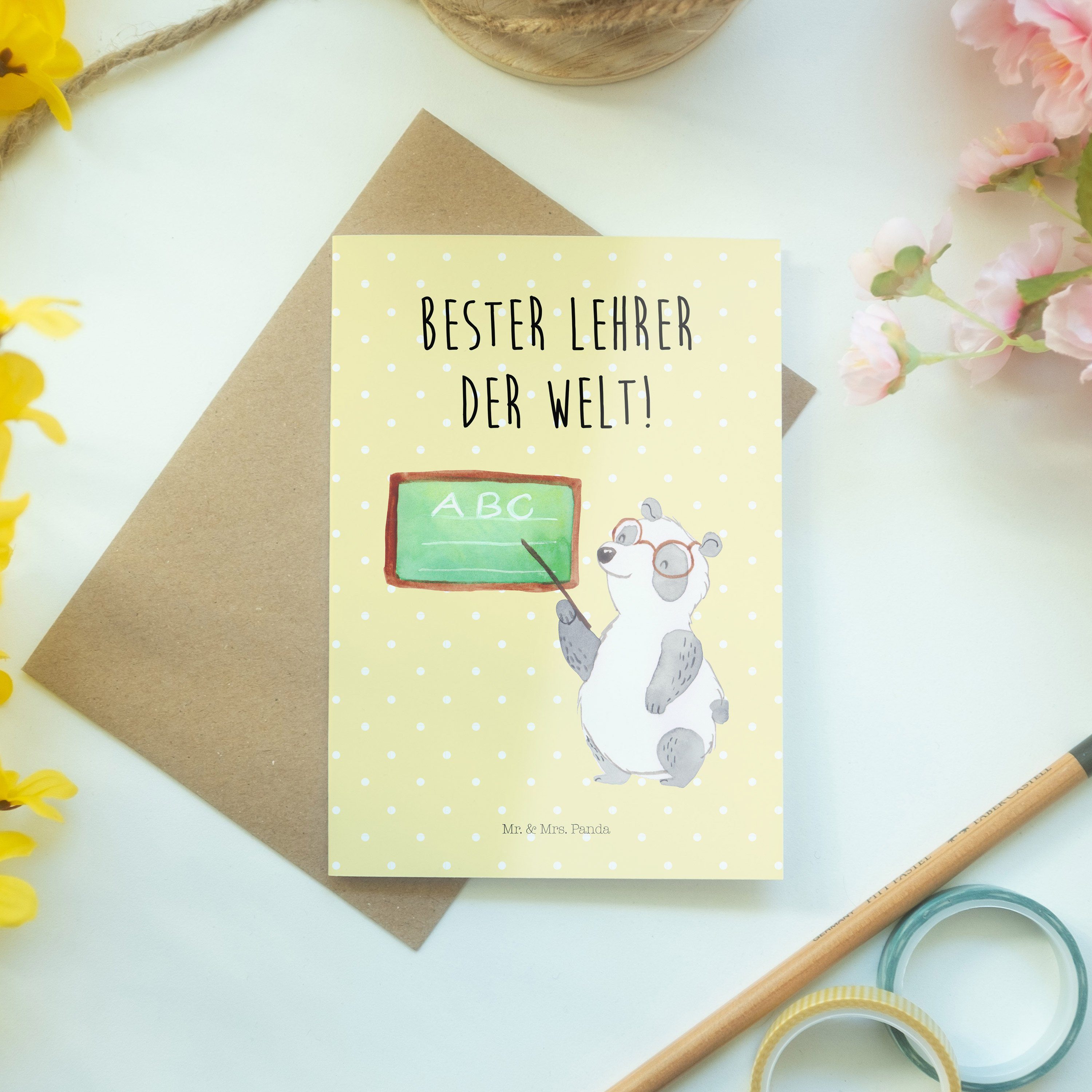 Mr. & Mrs. Panda Grußkarte Ein Tiere, Panda Gelb Lehrer - Geschenk, Karte, - Tiermotive, Pastell