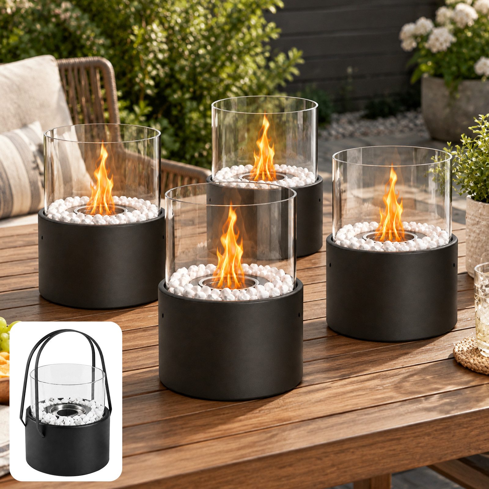Nettlife Tischfeuer Ethanol Tischkamin Indoor Outdoor Eckig/Rund Kamin Tischfeuerstelle (Set, 4-St., Für Balkon Schlafzimmer Zuhause), Geschenkideen oder als stilvolle Tischdekoration