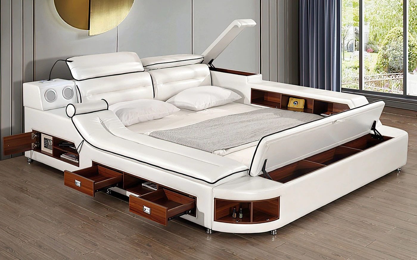 Xlmoebel Multimediabett Vielseitiges Doppelbett für Hotels mit großem Polsterbett (1-tlg., Multifunktions Bett), Hergestellt in Europa
