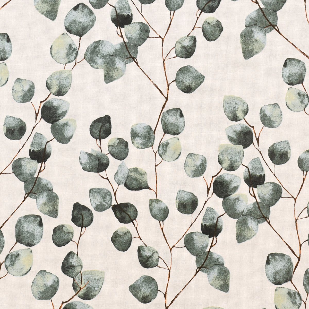 Stoff Dekostoff Eukalyptus Leaves Eukalyptusblätter weiß grün 1,40m