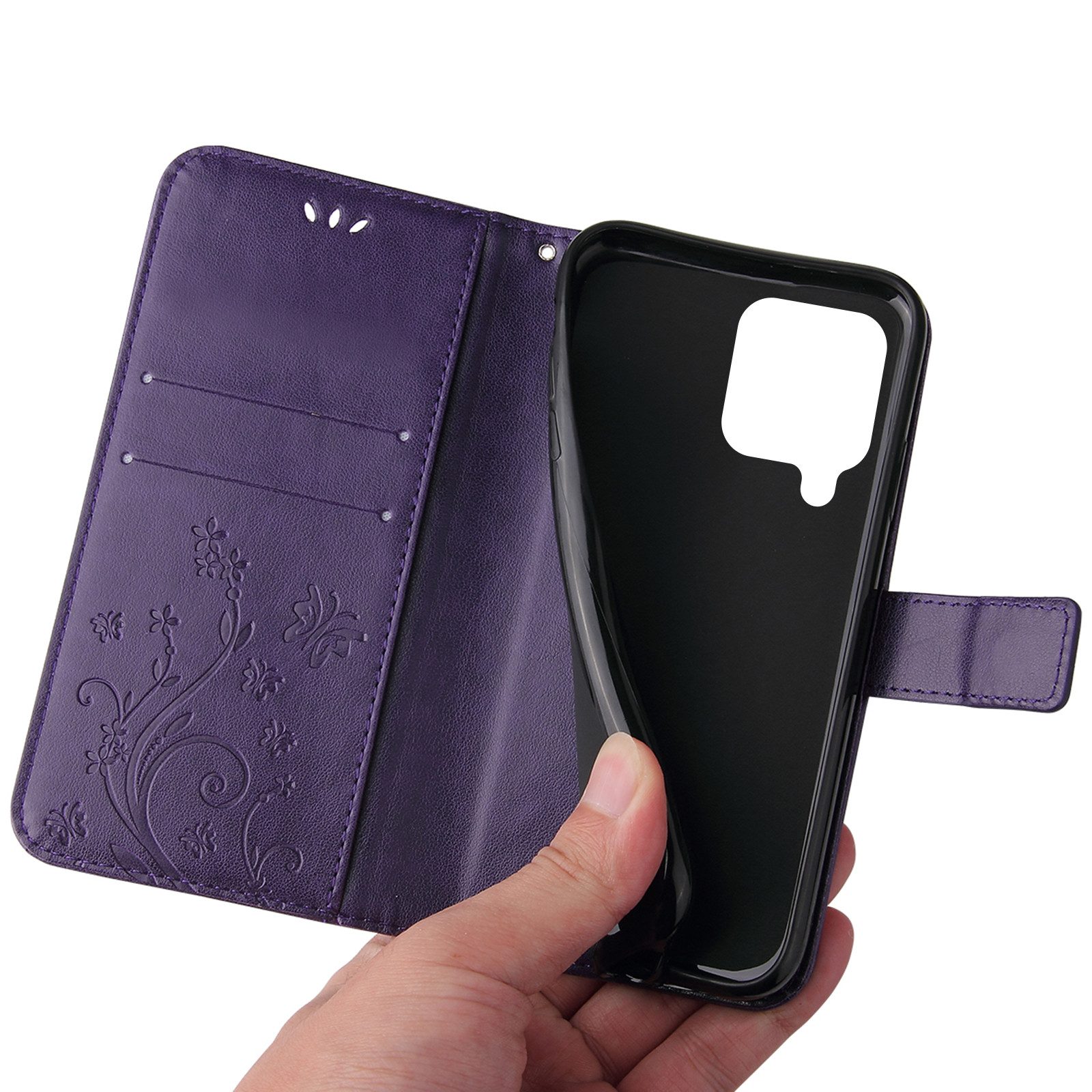 Tec-Expert Handyhülle Cover Tasche Hülle für Samsung Galaxy A22 (4G) 6,4 Zoll, Klapphülle Case mit Kartenfach Fliphülle aufstellbar, Motiv Blumen