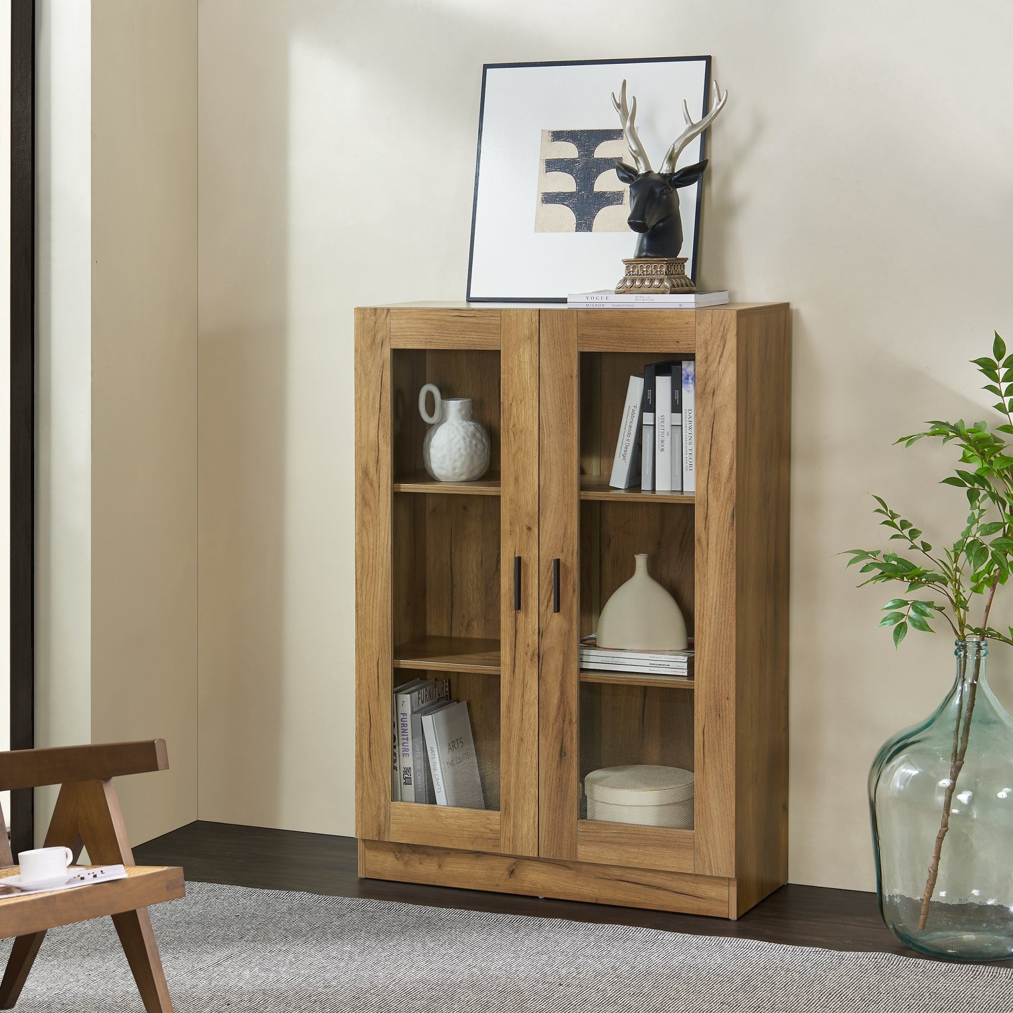 en.casa Vitrine »Sorø« Wohnzimmerschrank 80x31x115cm Eiche günstig online kaufen