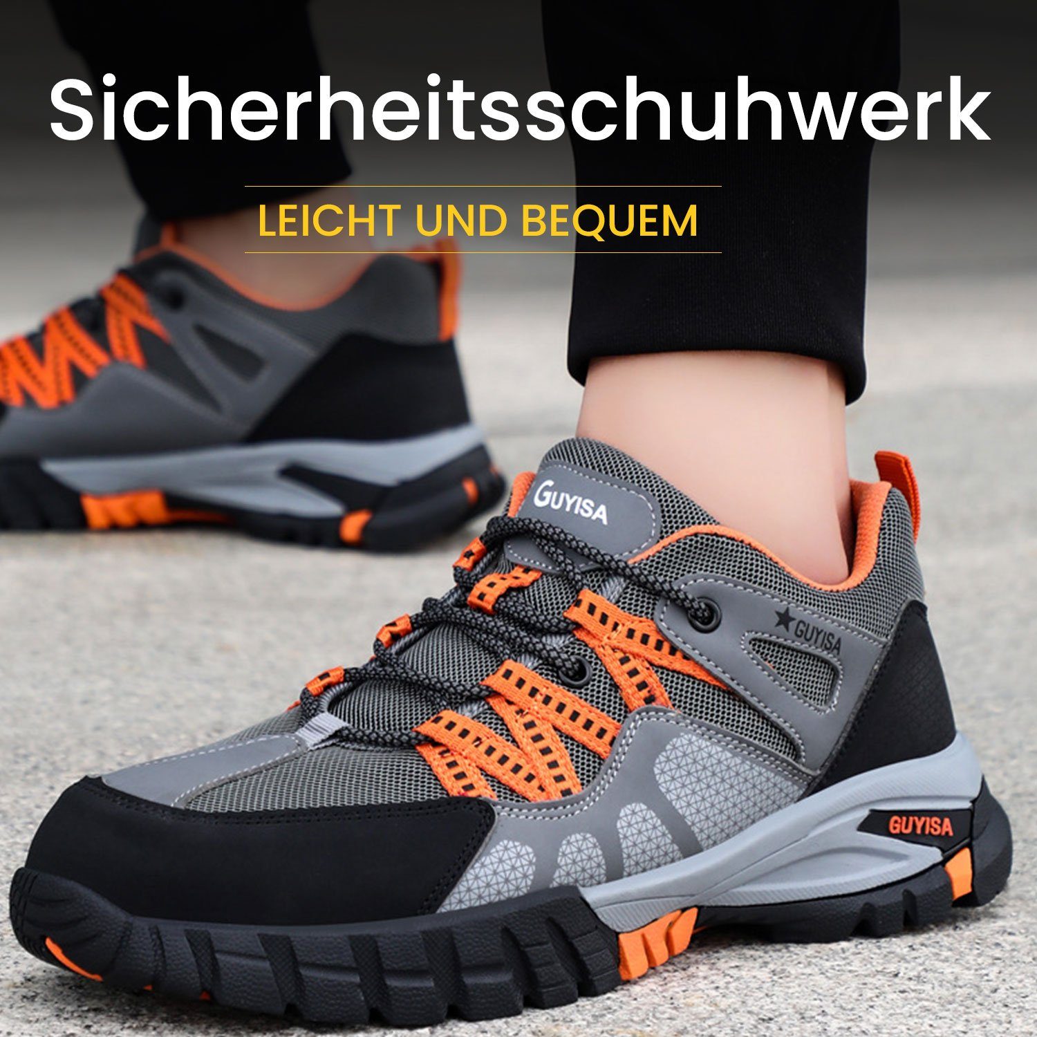 Orange Daisred Arbeitsschuhe Leicht Herren Sicherheitsschuhe Rutschfest Sicherheitsschuh Grau