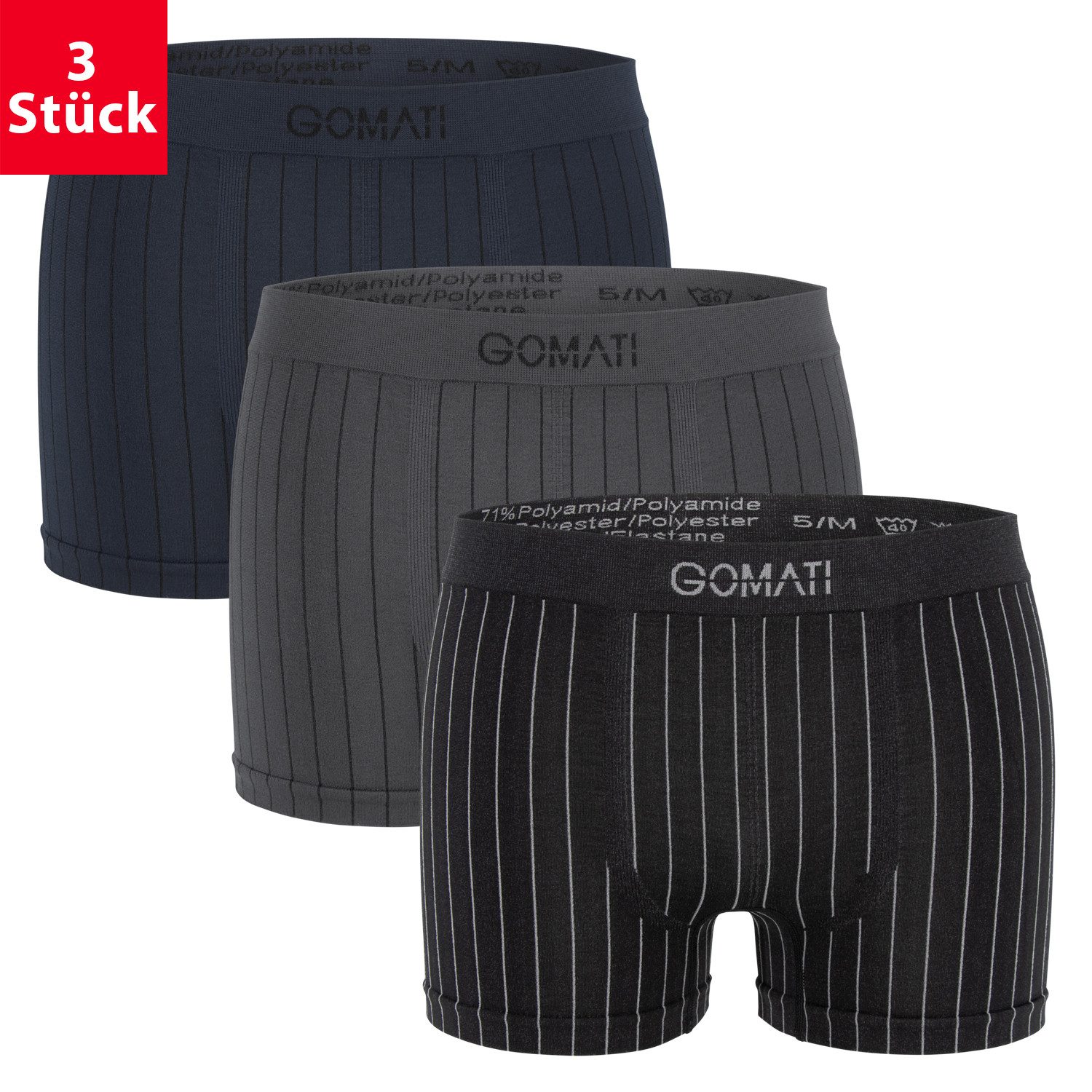Gomati Boxershorts Herren Seamless Pants (3er Pack) Microfaser-Elasthan Box günstig online kaufen
