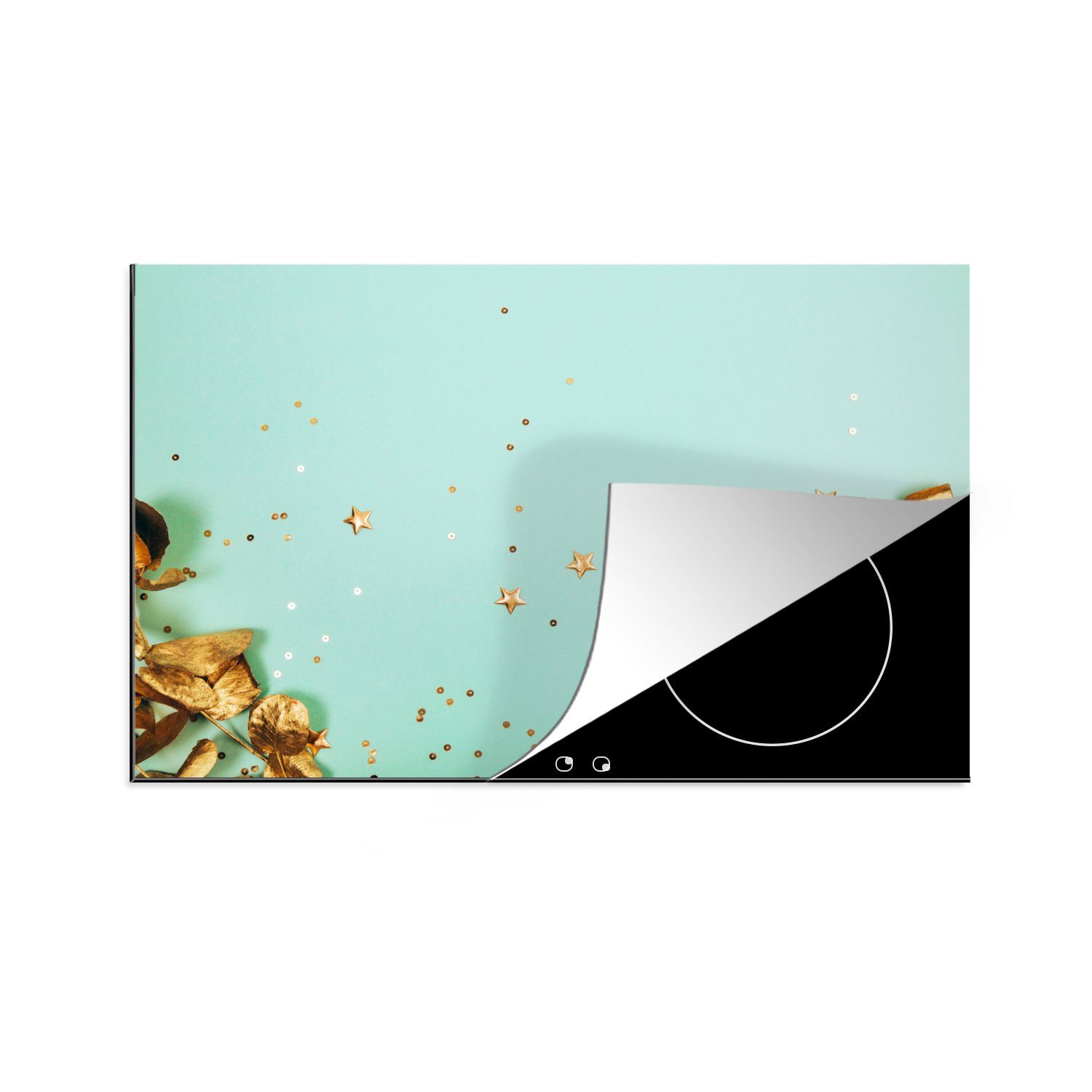 MuchoWow Herdblende-/Abdeckplatte Goldene Blätter, Vinyl, (1 tlg), 81x52 cm, Induktionskochfeld Schutz für die küche, Ceranfeldabdeckung