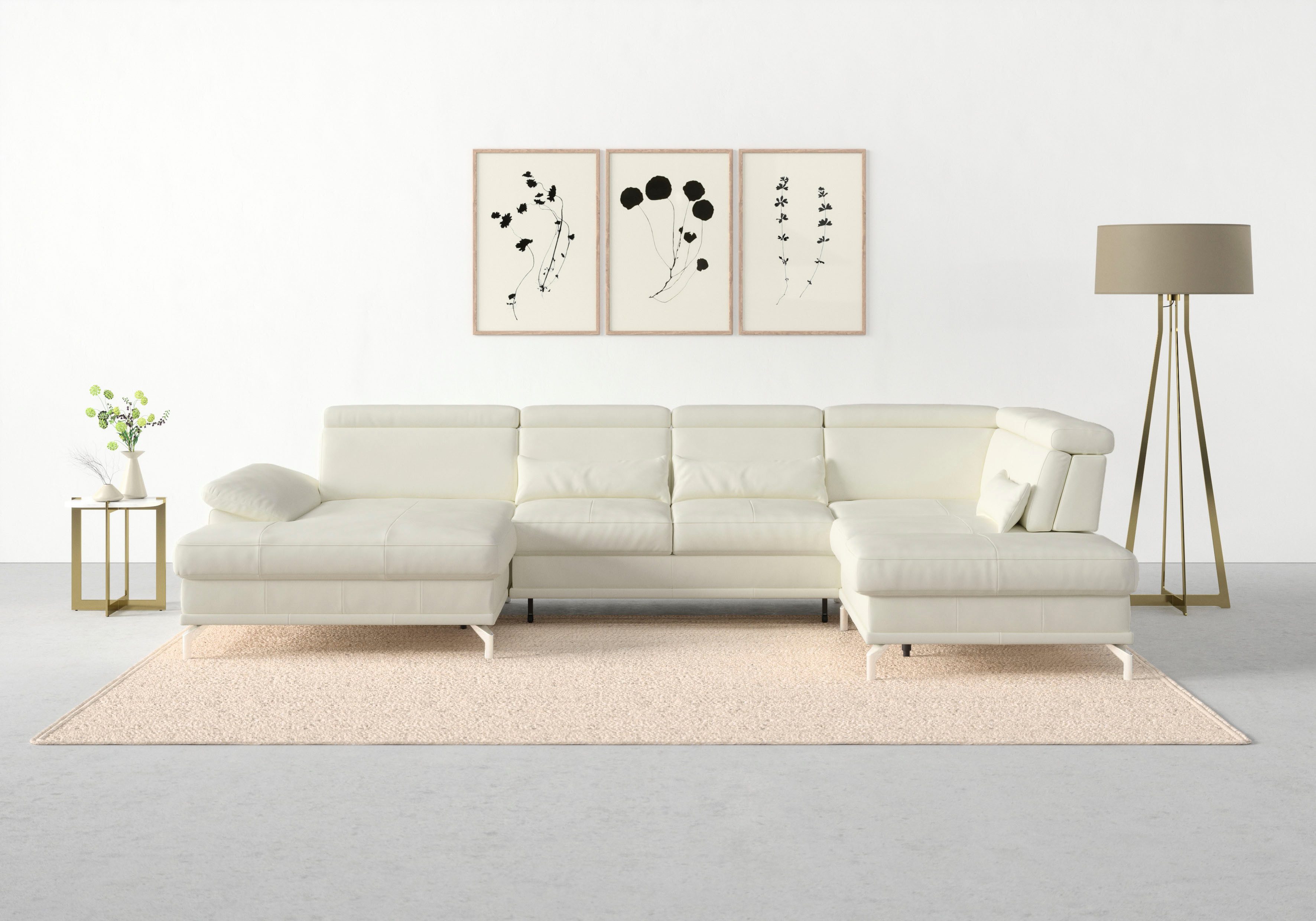 sit&more Wohnlandschaft Cabrio U-Form, mit Sitztiefenverstellung, Arm- und Kopfteilverstellung, 3 Nierenkissen, Federkern, optional Bettfunktion und Stauraum