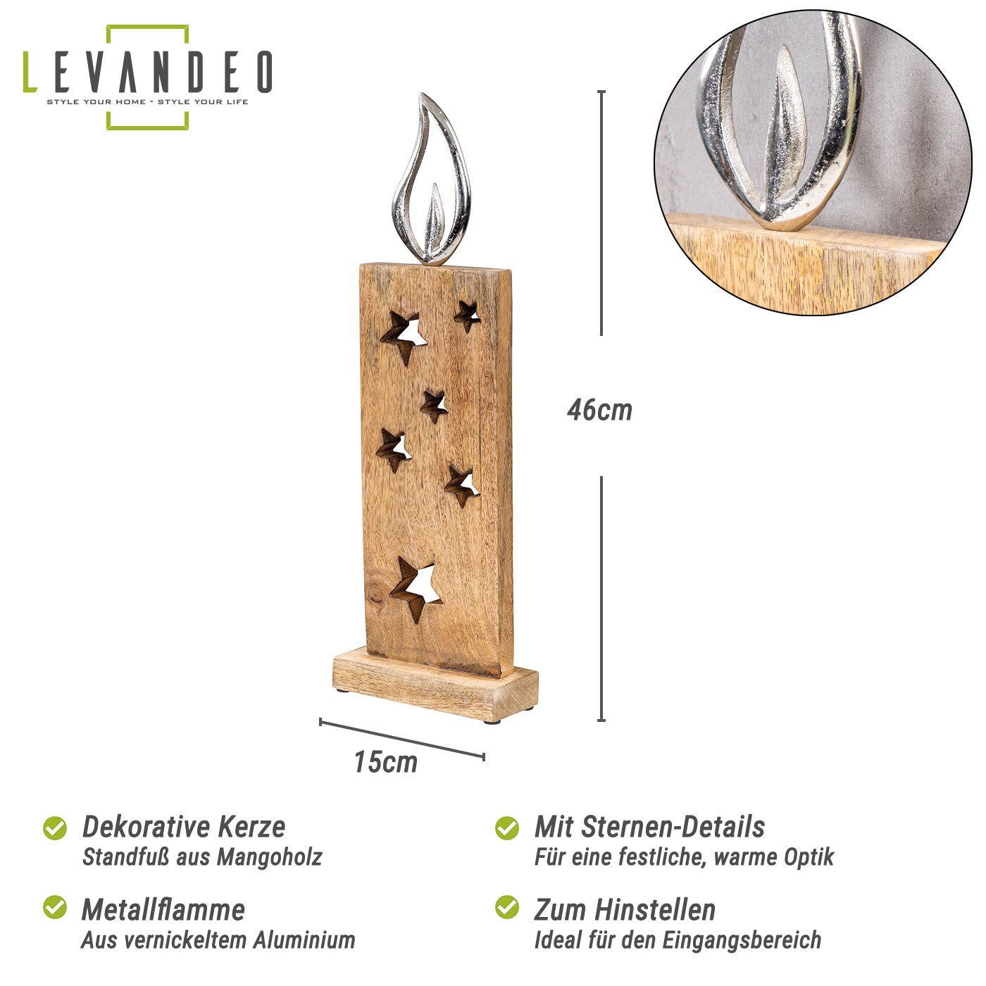 Levandeo® Weihnachtsfigur, Weihnachtsdeko Kerze Mangoholz H46cm Deko Aufste günstig online kaufen