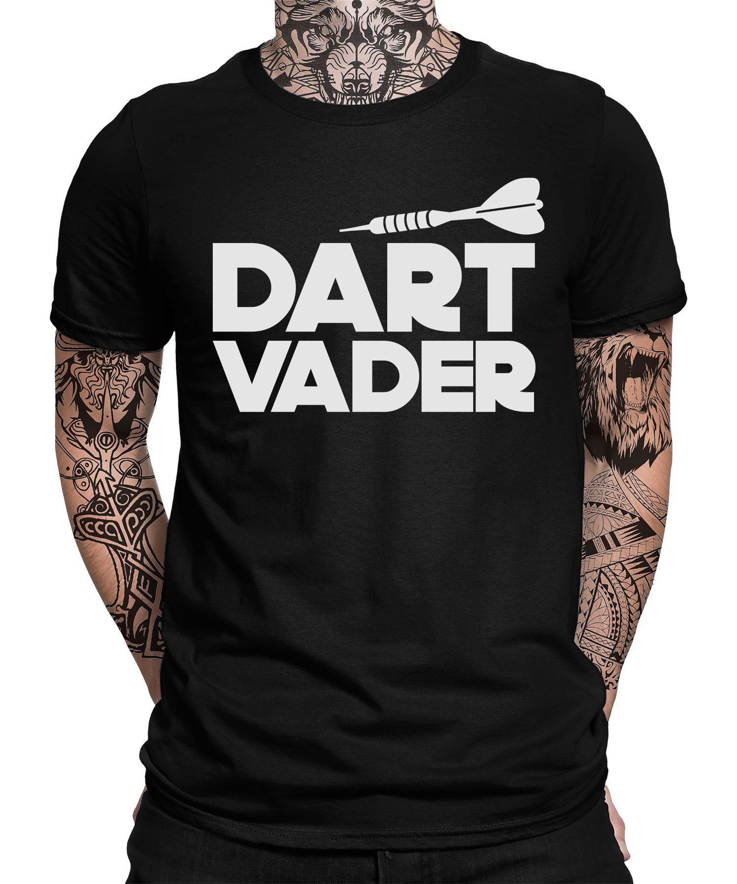 Quattro Formatee Kurzarmshirt Dart Vader - Dart Dartscheibe Dartpfeil Dartspieler Herren T-Shirt (1-tlg) Schwarz