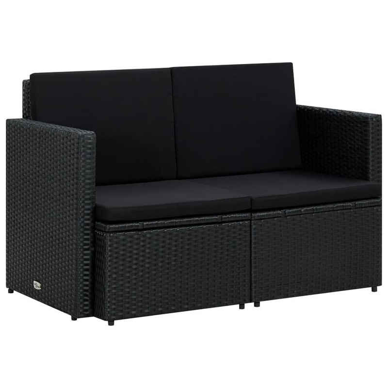 vidaXL Loungesofa 2-Sitzer-Gartensofa mit Auflagen Schwarz Poly Rattan, 1 Teile