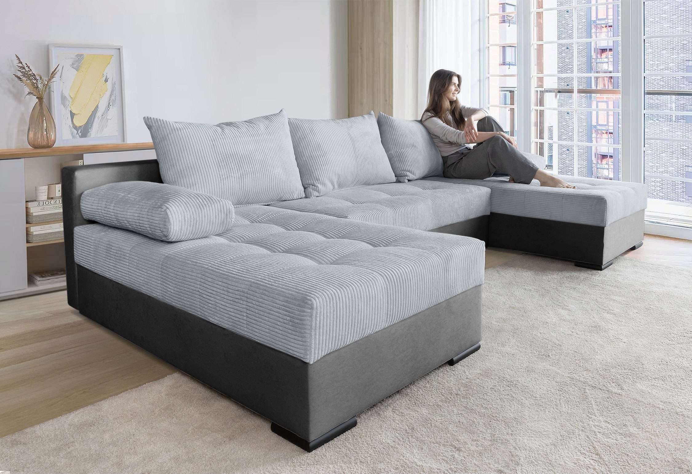 Wohnlandschaft Josy, U-Form, Schlafsofa mit Bettkasten