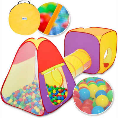 KIDUKU Spielzelt 3-teiliges Bällebad Babyzelt + Krabbeltunnel + 200 Bälle + Tasche Kinderspielzelt für drinnen und draußen