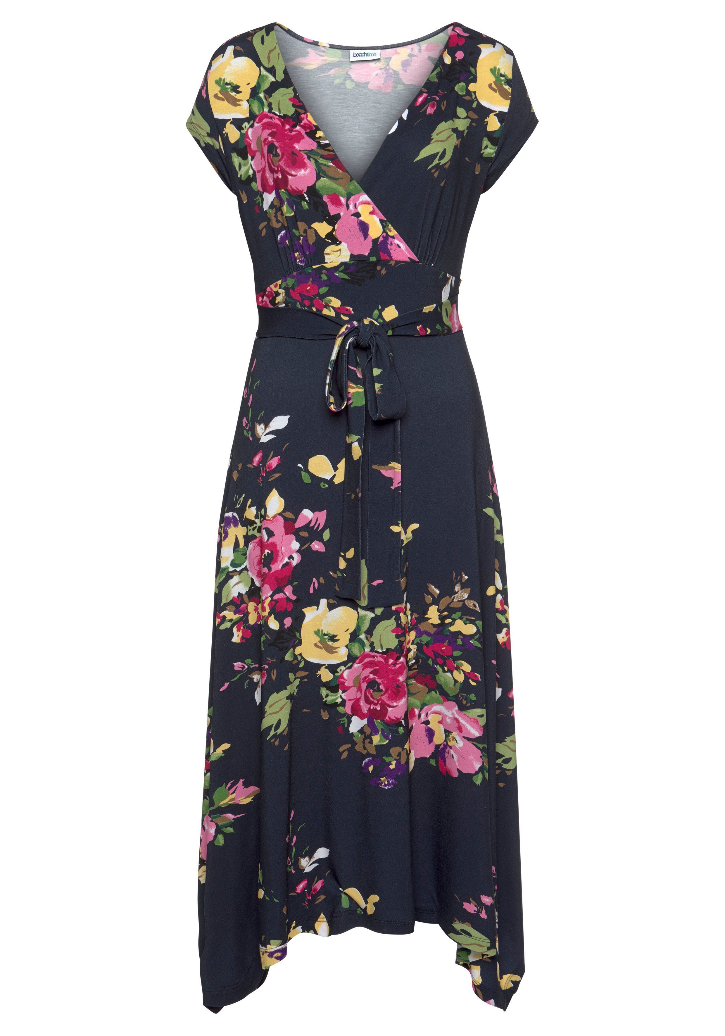 Beachtime Sommerkleid mit Zipfelsaum und Schleife in der Taille, Jerseyklei günstig online kaufen