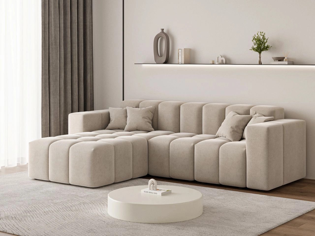GrainGold Ecksofa L-Form LOOPO - 265x180 cm, Beige, Links, Wellenfedern, HR günstig online kaufen