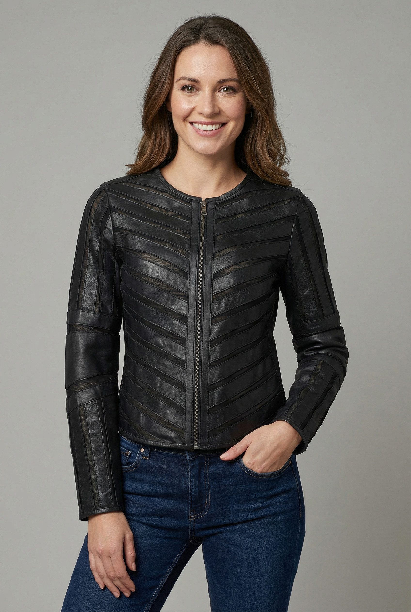 Mauritius Lederjacke MWSuri im Materialmix, Mesh-Einsätze