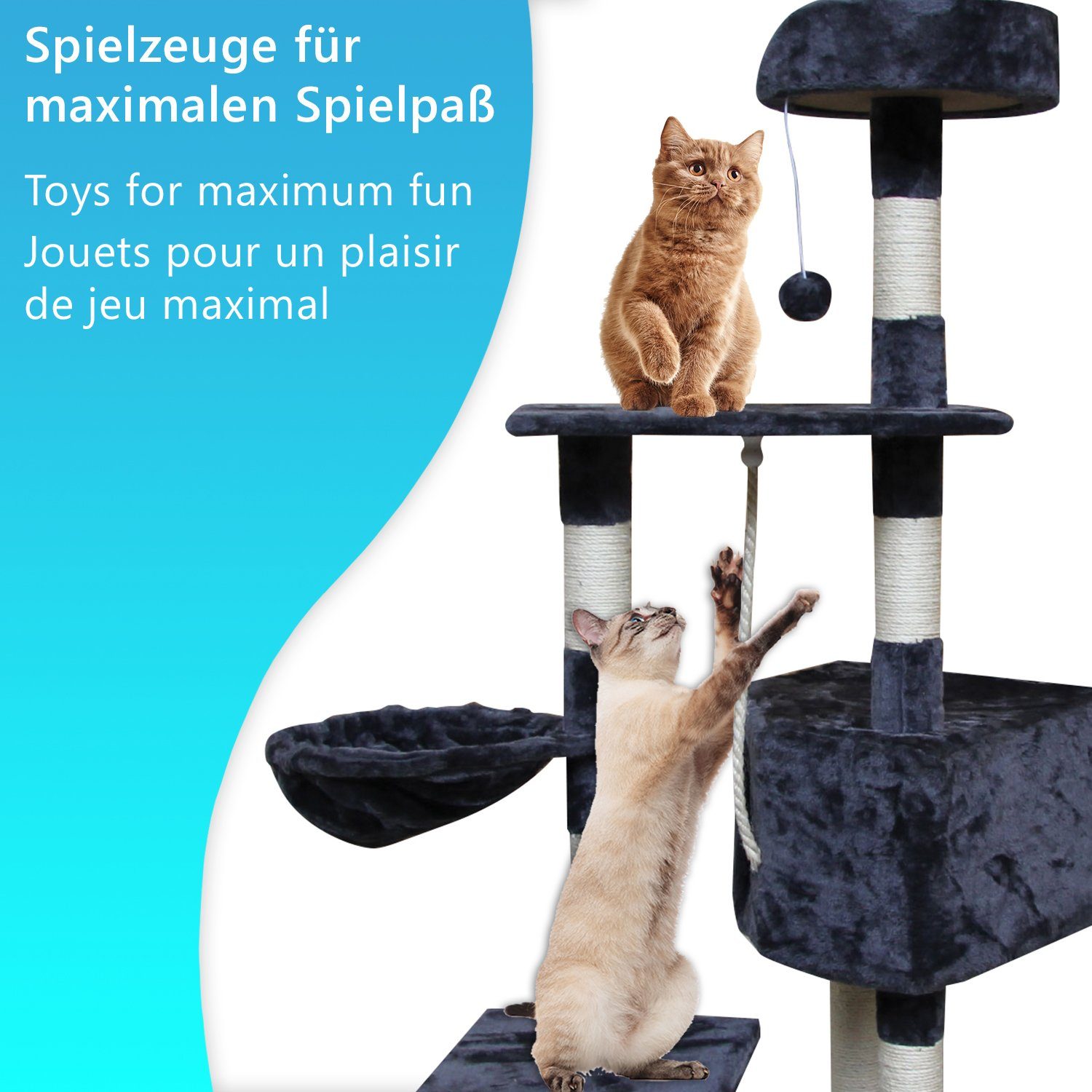 NYVI Kratzbaum Katzen Kratzbaum Piacenza 141 cm groß Dunkelblau - Deluxe Katzenbaum, Kletterbaum für Katzen - Katzenkratzbaum