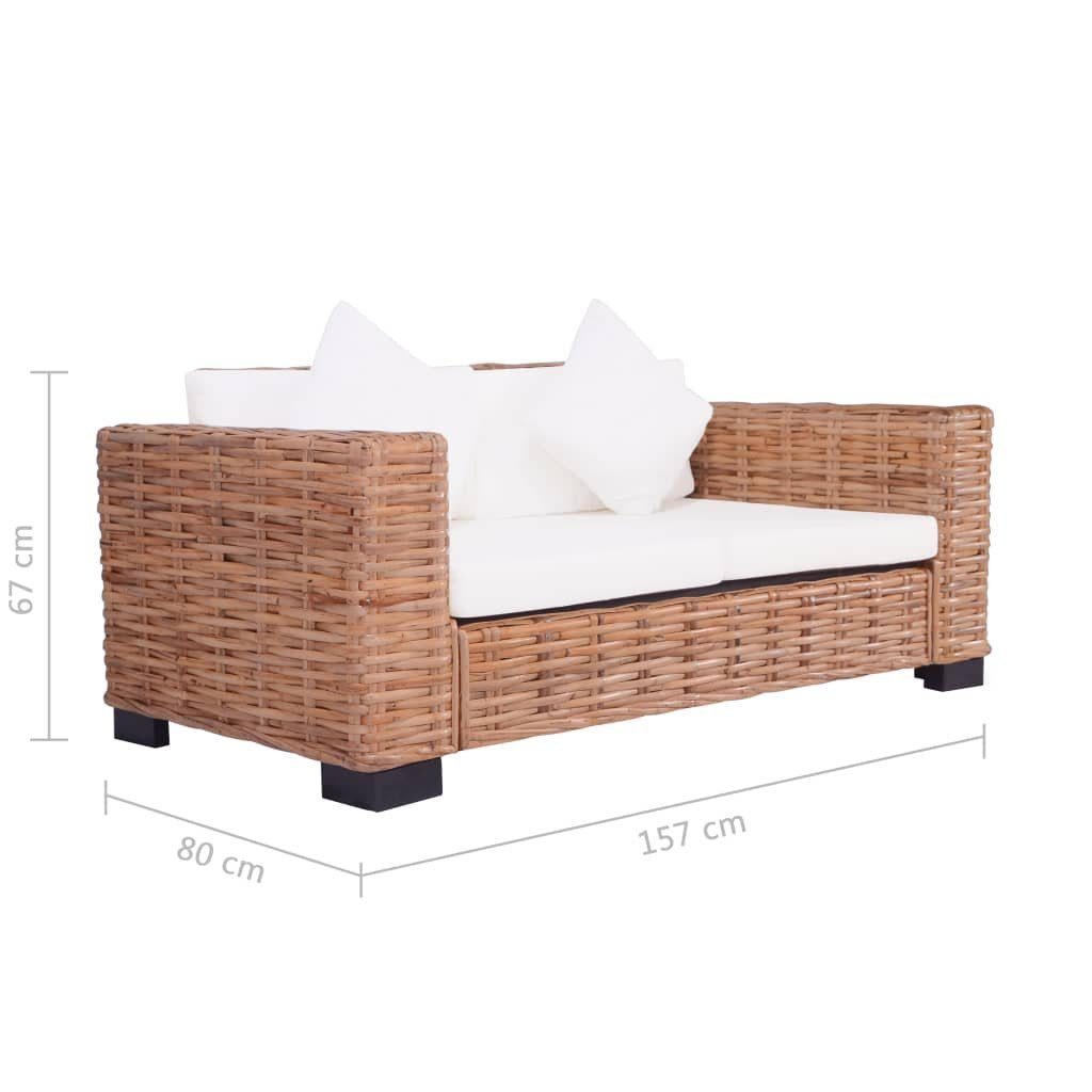 Gartensofas Polster mit Loungesofa 2-tlg. vidaXL Natürliches Rattan