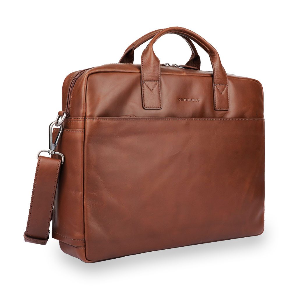 Gentlemen's Laptoptasche Slim - Notebooktasche aus Leder mit Schultergurt 14 & 16 Zoll, Echtleder, großes Hauptfach, Schultergurt, Geschenkverpackung
