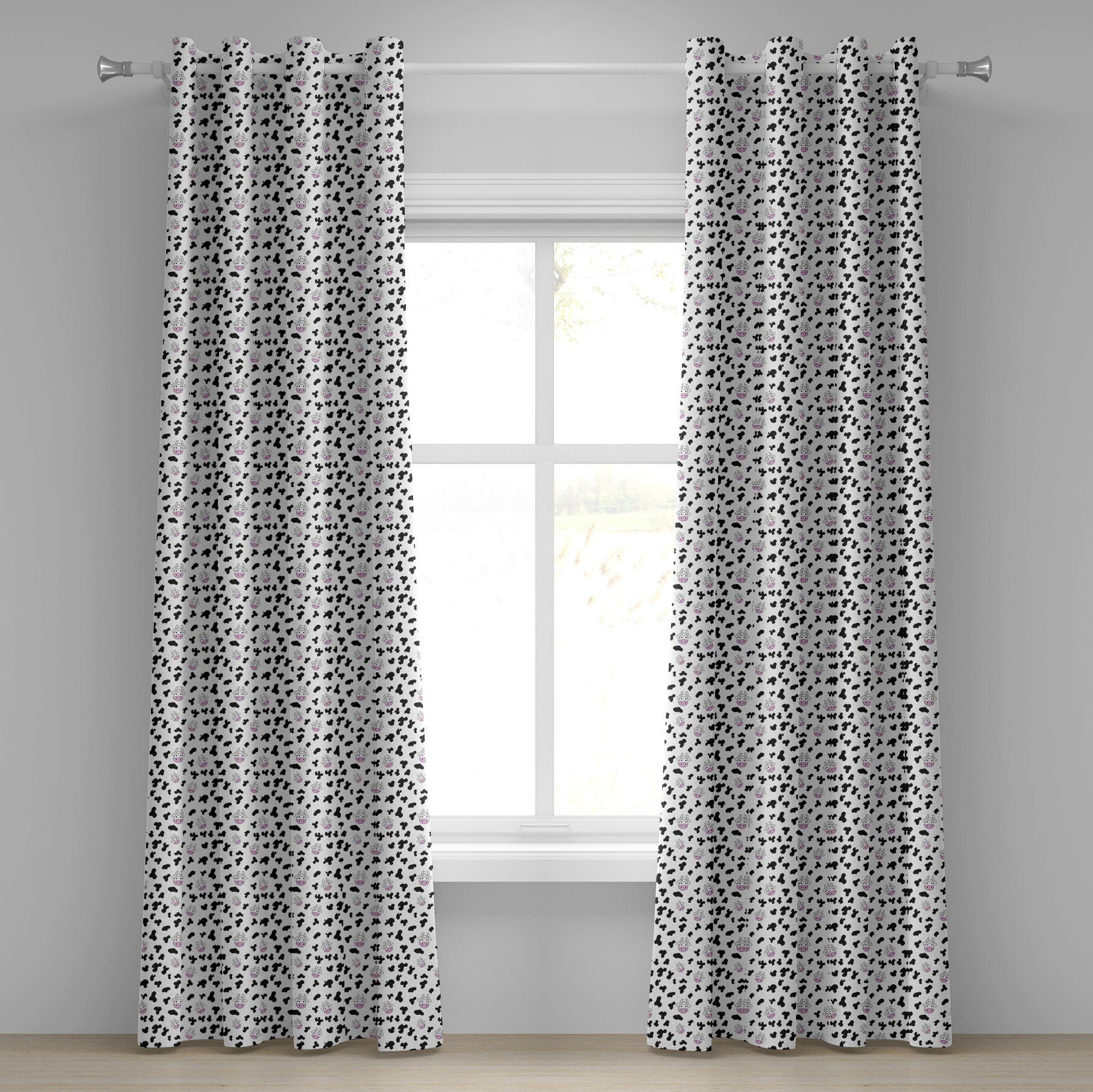 Gardine Dekorative 2-Panel-Fenstervorhänge für Schlafzimmer Wohnzimmer, Abakuhaus, Kuh-Druck Tierhaut Entwurf