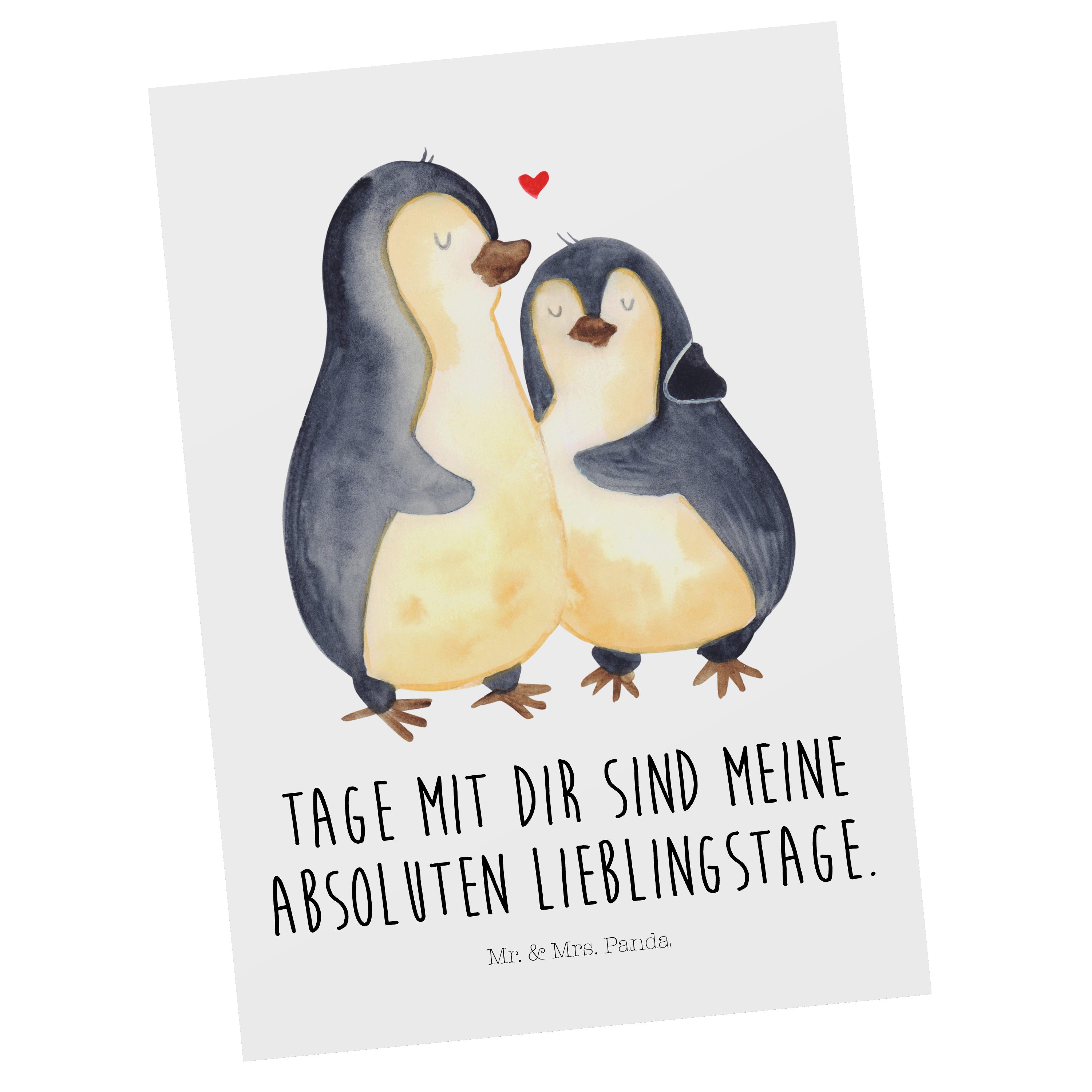 Mr. & Mrs. Panda Postkarte Pinguin umarmen, Ansichtskarte, Weiß, Hochzeit, einzelkarte, Jahresta