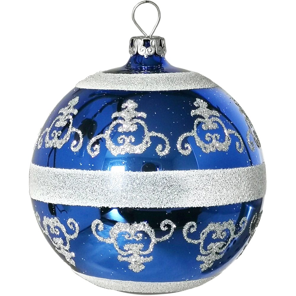 Schatzhauser Weihnachtsbaumkugel Christbaumkugel Barock, blau Ø8cm (1 St), mundgeblasen, handbemalt