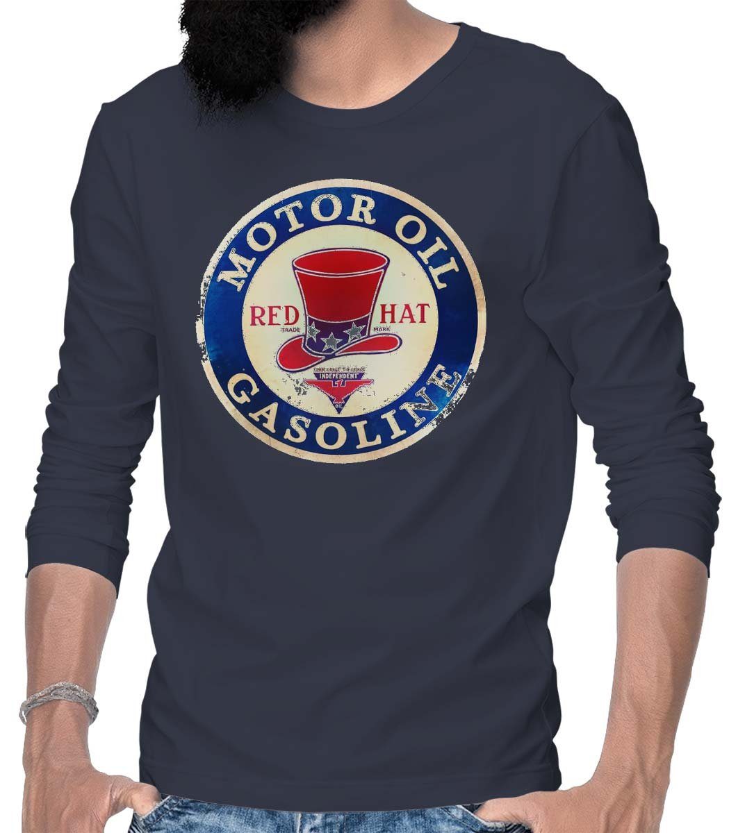 Longsleeve Motor Rebel Herren / Red Wheels Motiv Oil Tee US-Car mit Blau Longsleeve Langarm T-Shirt Hat Auto On