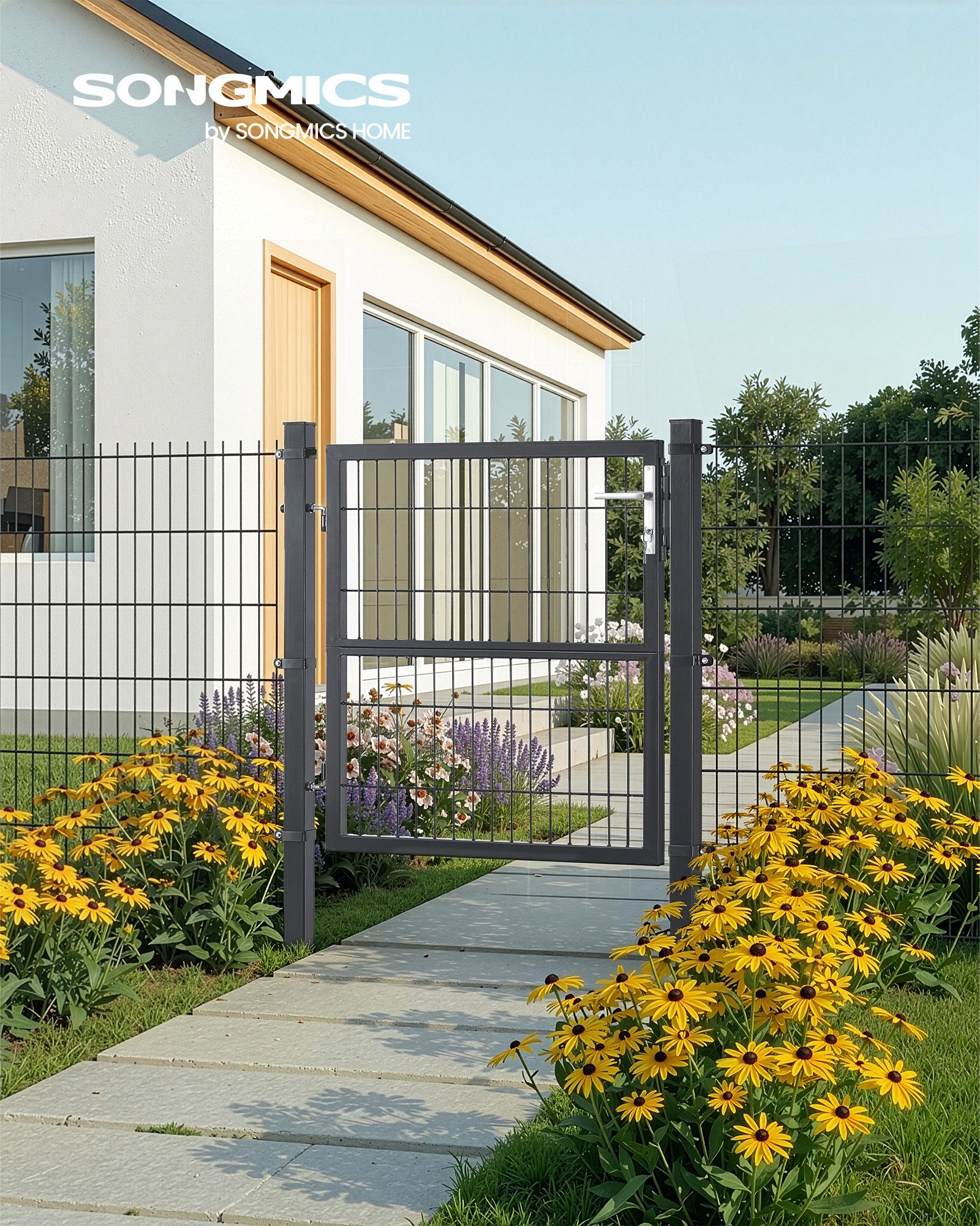 SONGMICS Gartentor Gartentür, Gartentür, verzinkter Stahl, abschließbar, 106 x 125/150 cm (B×H)