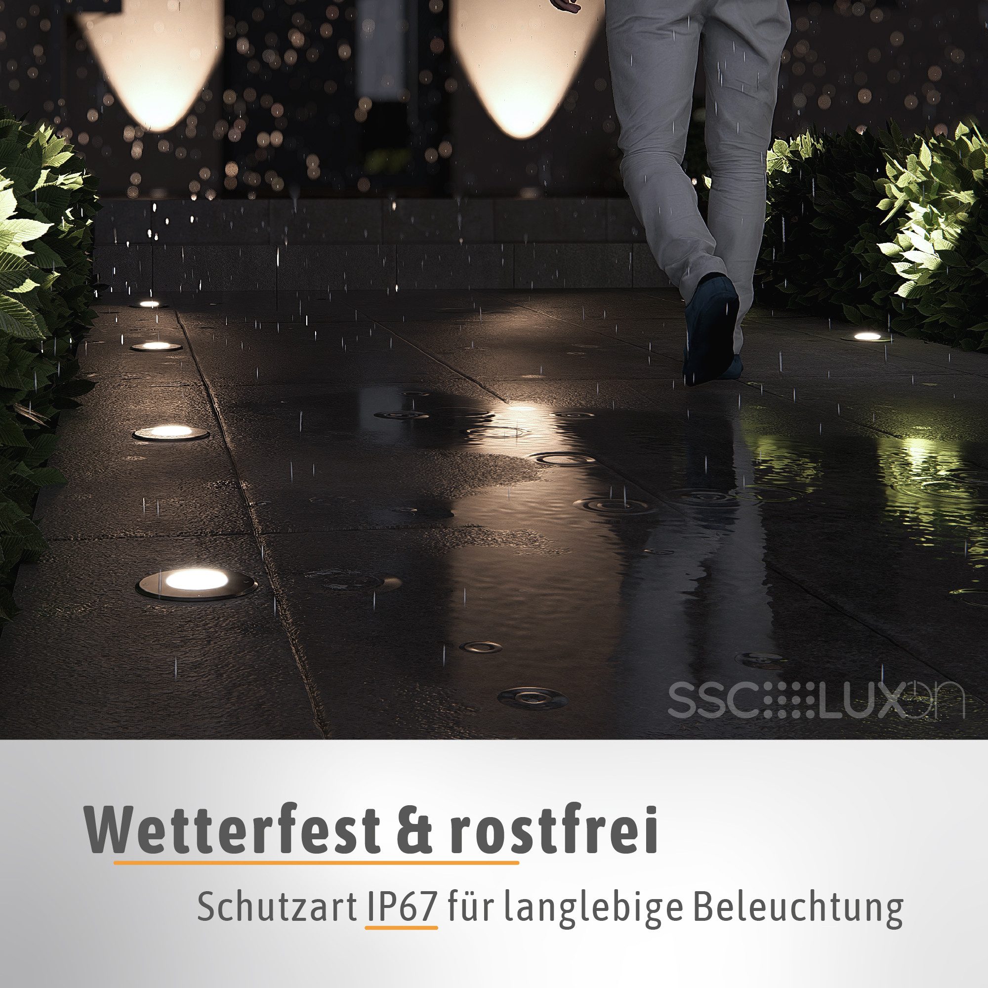 SSC-LUXon LED Gartenstrahler JUAVI LED Bodeneinbaustrahler schwarz mit GU10 6W warmweiß, Warmweiß