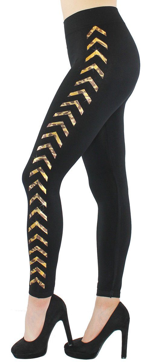 Pfeile Glanz Highwaist Muster Damen Glitzer JL288-Gold mit Leggins Druck Schwarz dy_mode mit Bund Leggings Leggings elastischem