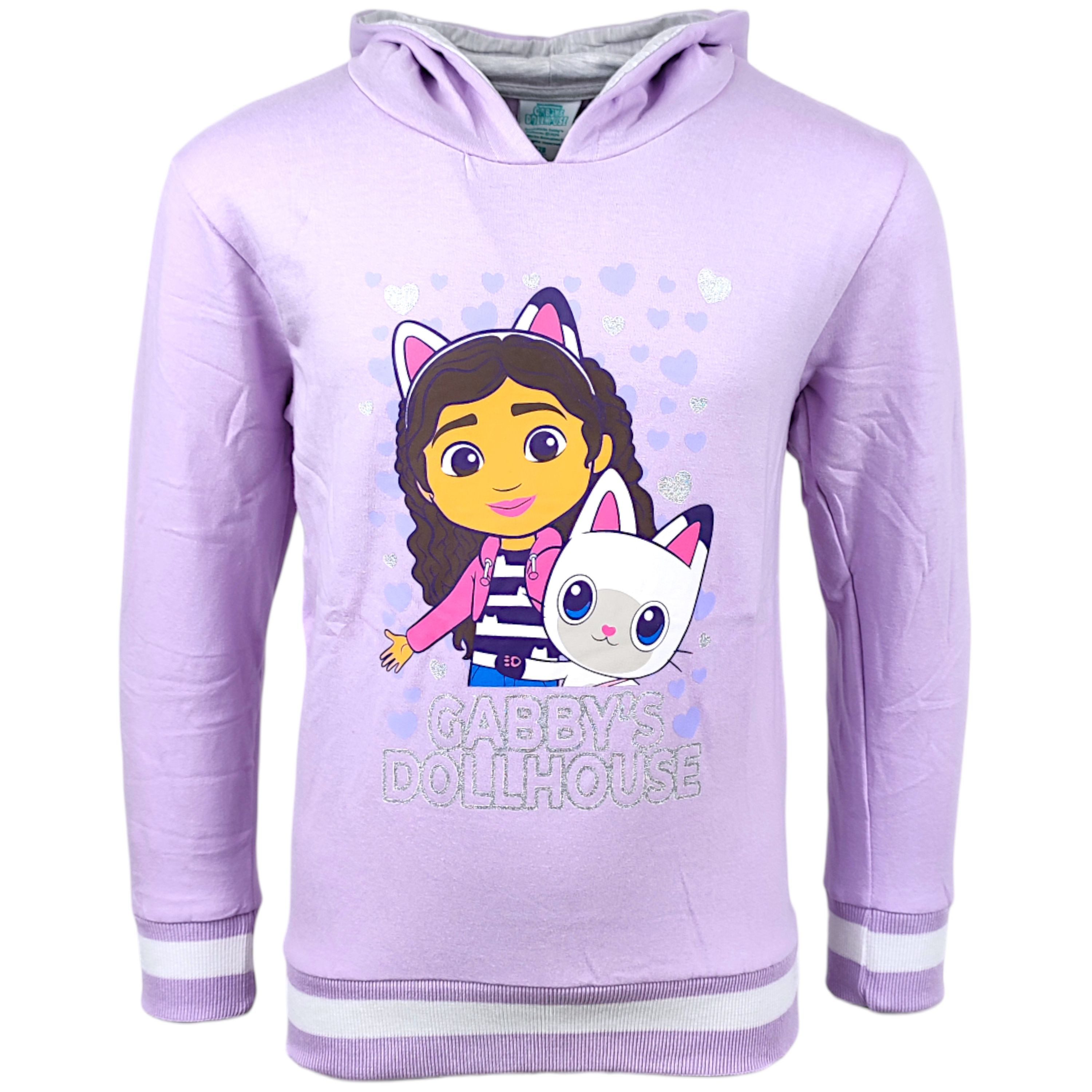 Gabby's Dollhouse Hoodie Gabby & Pandy Paws Mädchen Kapuzenpullover mit Glitzer Größe 104 - 134 cm