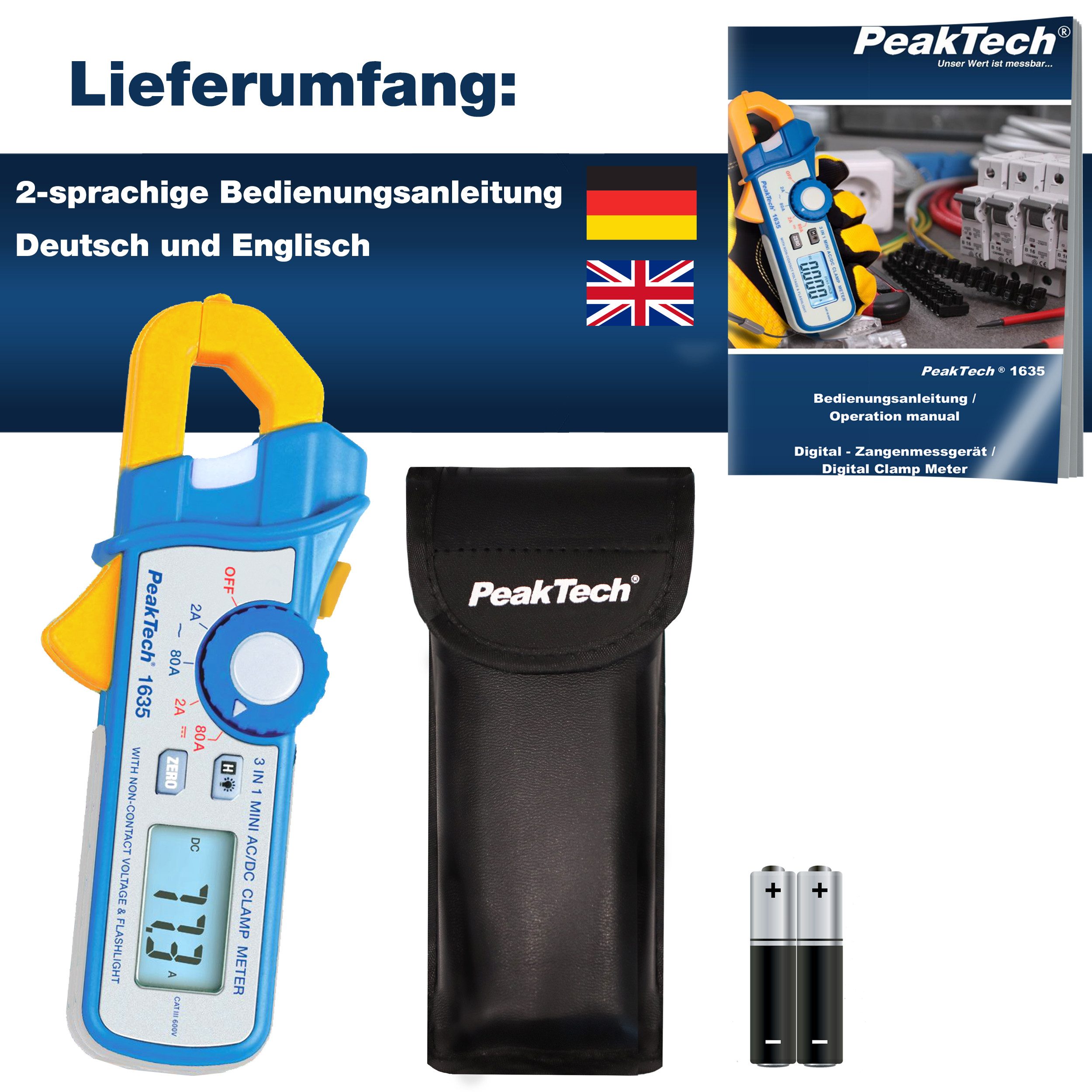 PeakTech Strommessgerät PeakTech 1635: Stromzangenamperemeter / Kriechstromzange ~ AC/DC, 1-tlg.