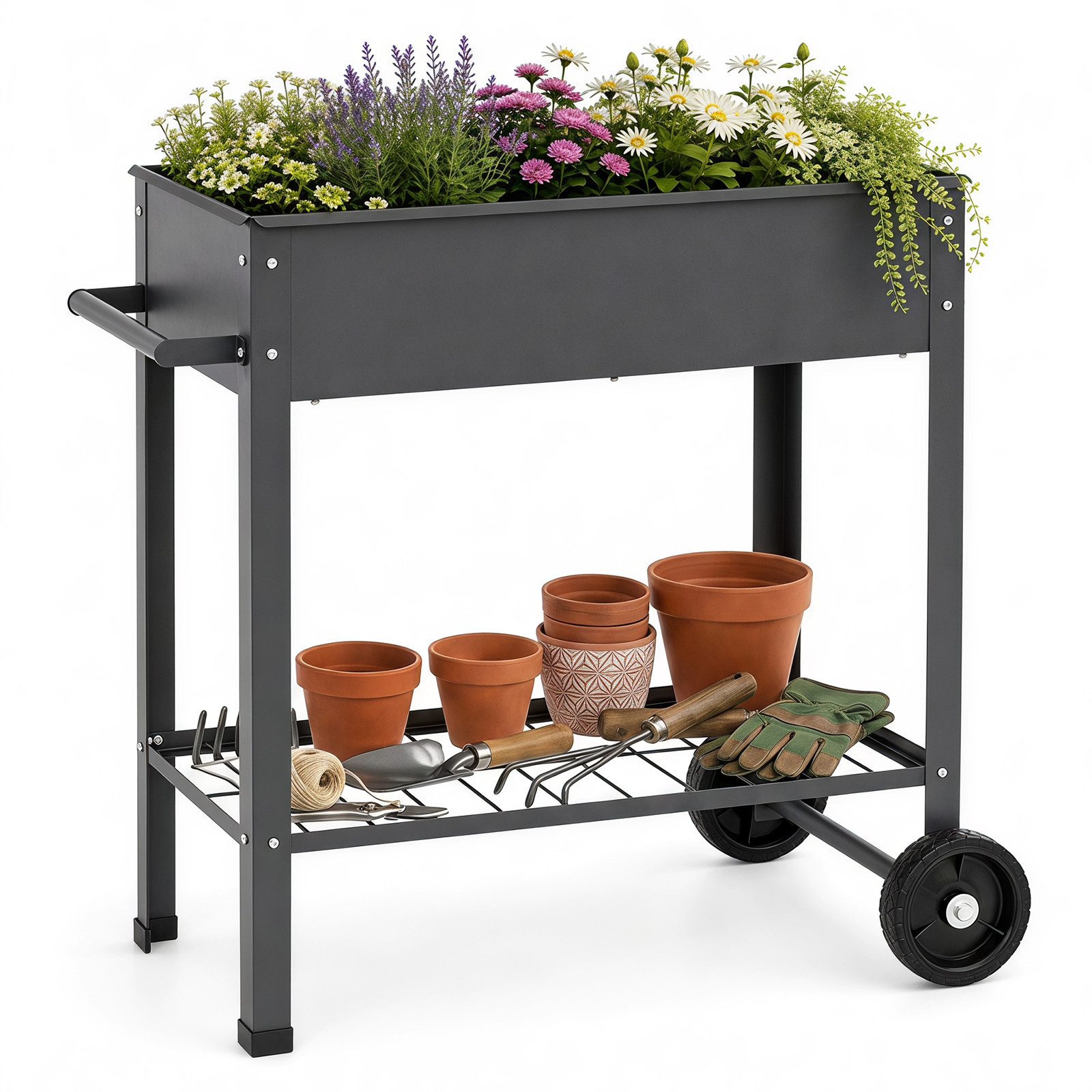COSTWAY Hochbeet (1 St), Gartenbeet, mit Rollen, Ablage, Griff