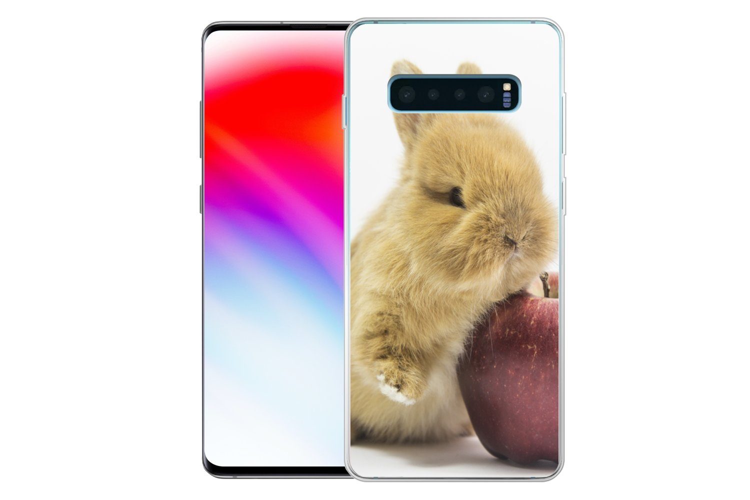 MuchoWow Handyhülle für Samsung Galaxy S10 Plus Kaninchen - Baby - Apfel, Phone Case, Silikon, Schutzhülle Dünn