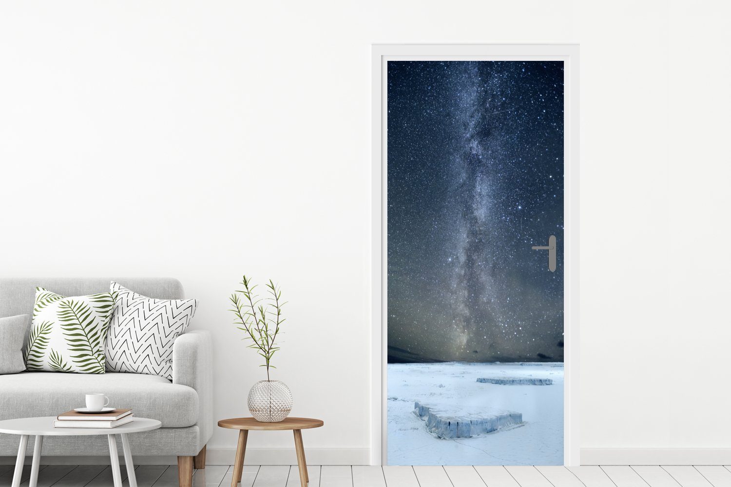 (1 für Schneegebiet, Türaufkleber, über cm bedruckt, Türtapete St), dem 75x205 Milchstraße Tür, Fototapete Matt, MuchoWow