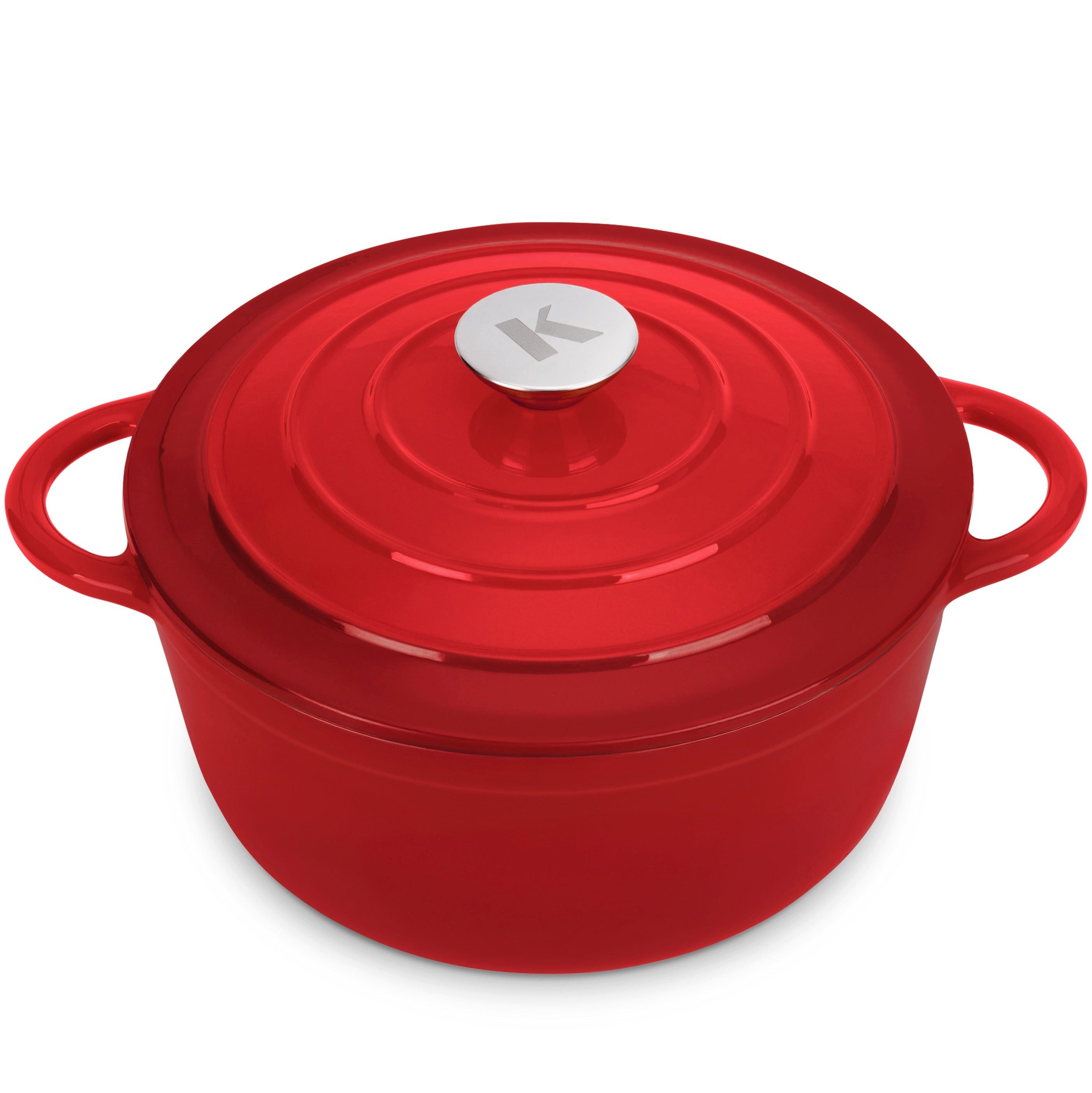 KLAMER Bräter Gusseisen Bräter 5 L, Gusseisen-Topf 25 cm backofengeeignet, Emaille …, Gusseisen, Exzellente Hitzeverteilung, Intensive Aromabildung, 5 Liter