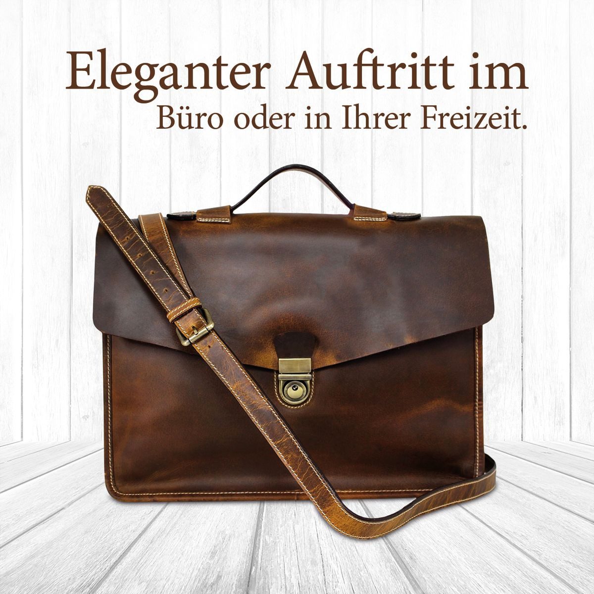 Corno d´Oro Aktentasche Echt Leder HANDMADE Business Laptoptasche für Damen und Herren, groß für 15,6 Zoll Laptop; leichtes Gewicht; Vintage Braun
