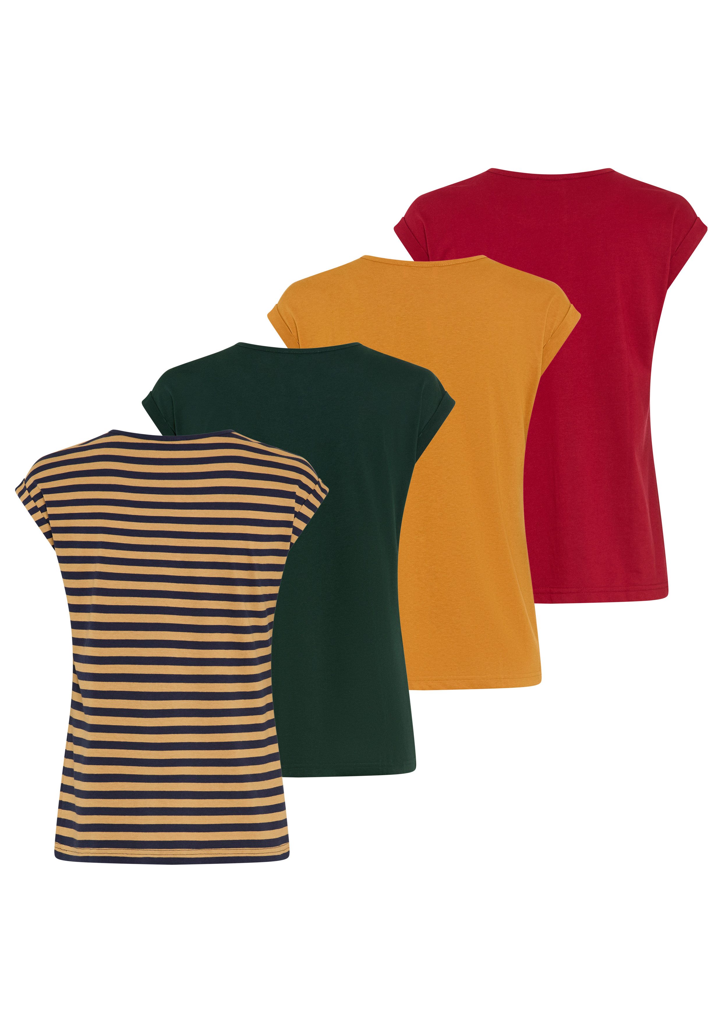 Boysen's T-Shirt im Basic-Stil, weicher Baumwoll-Jersey, viele Farben und Größen (Packung, 4er-Pack) figurumspielende Passform, Rundhalsausschnitt