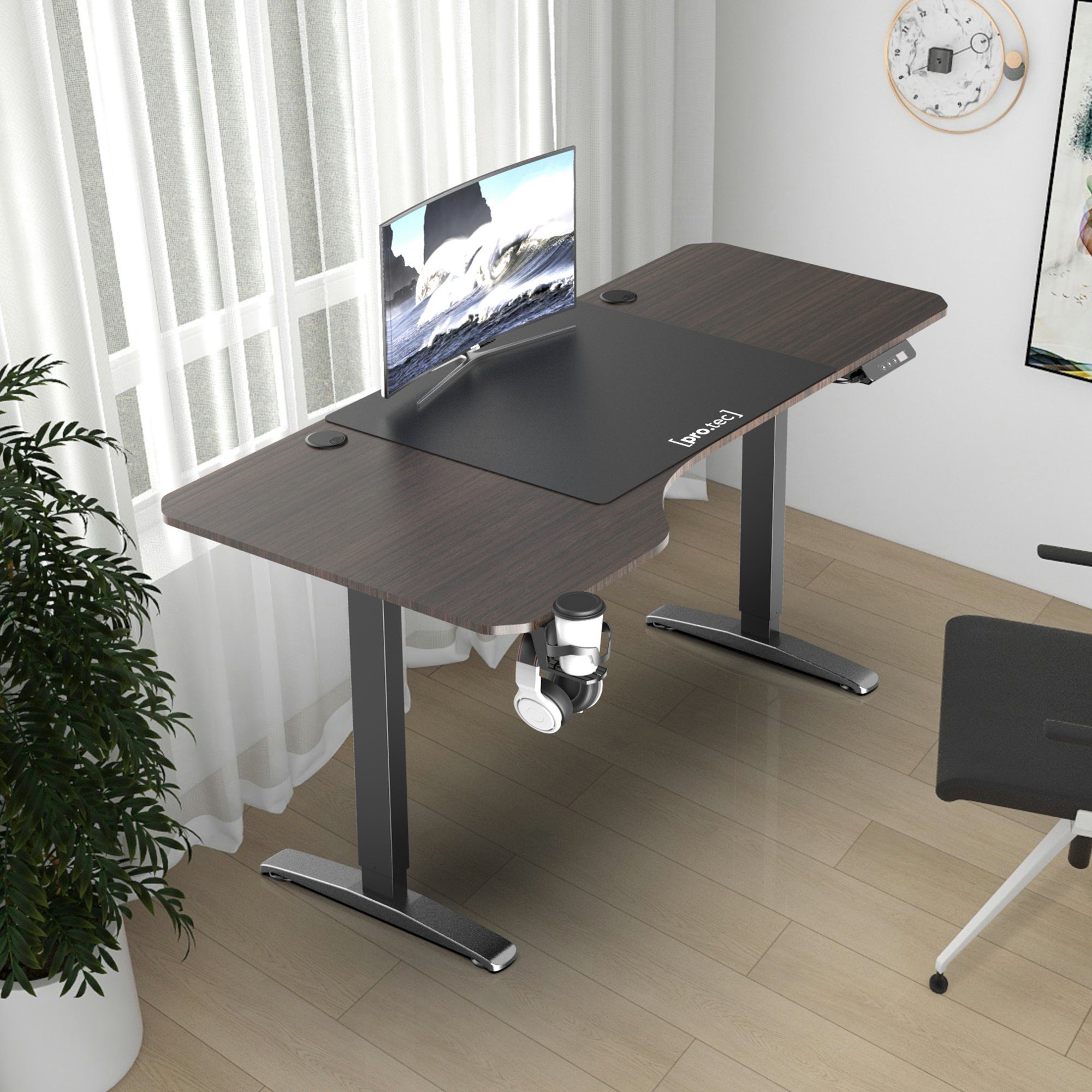 pro.tec Schreibtisch, »Oxnard« Höhenverstellbarer Schreibtisch 160x75cm Walnuss-Optik